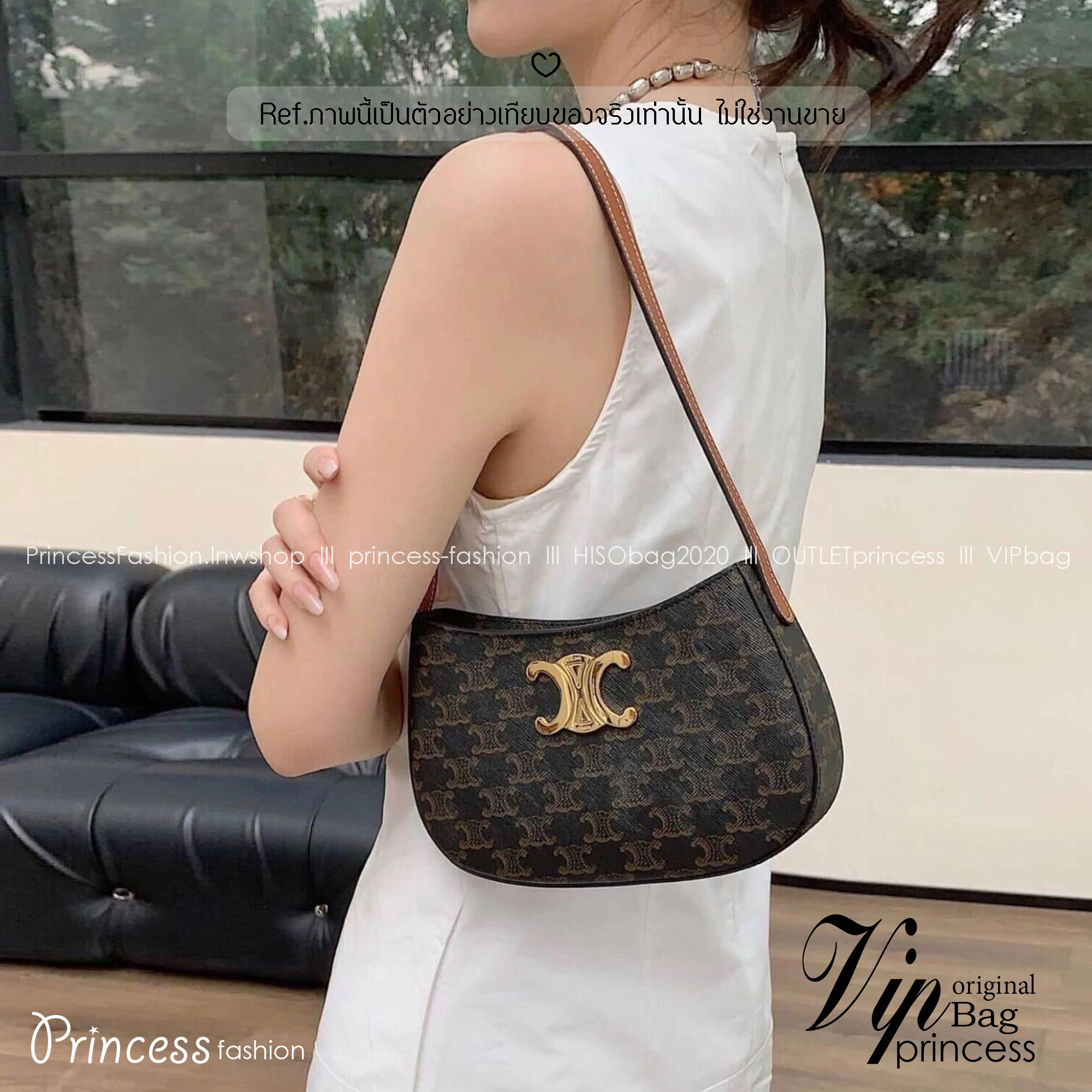 CELINE MEDIUM TILLY BAG IN shiny / Triomphe canvas กระเป๋าสะพายไหล่สุดปัง รูปทรงย้อนยุค สไตล์วินเทจลัคชู