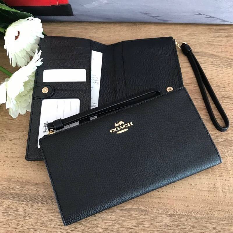 COACH 73156 Pebbled Leather Long Wallet พร้อมส่งสีดำ สีน้ำตาล