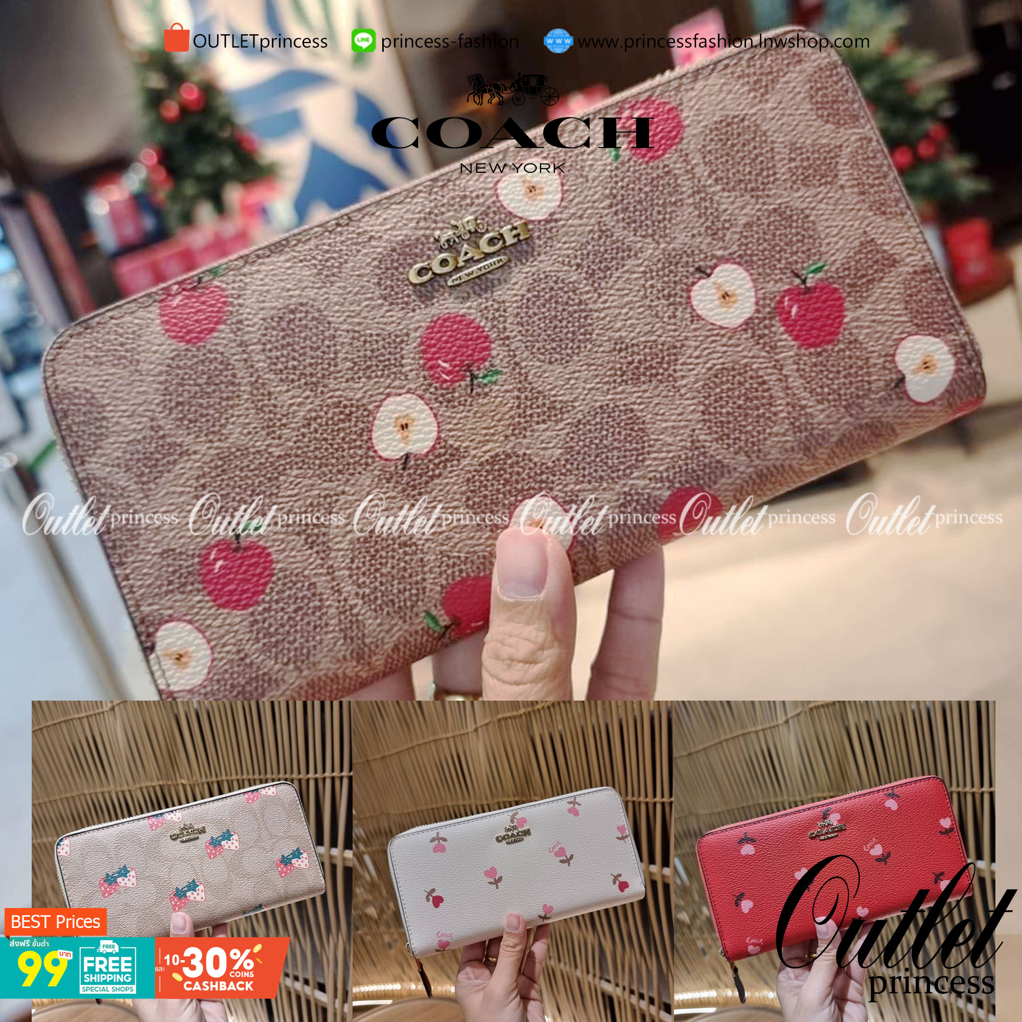 OUTLET 】COACH ACCORDION ZIP WALLET IN SIGNATURE CANVAS F86093 C3287 F98126 กระเป๋าสตางค์ใบยาว น่ารักน่าใช้