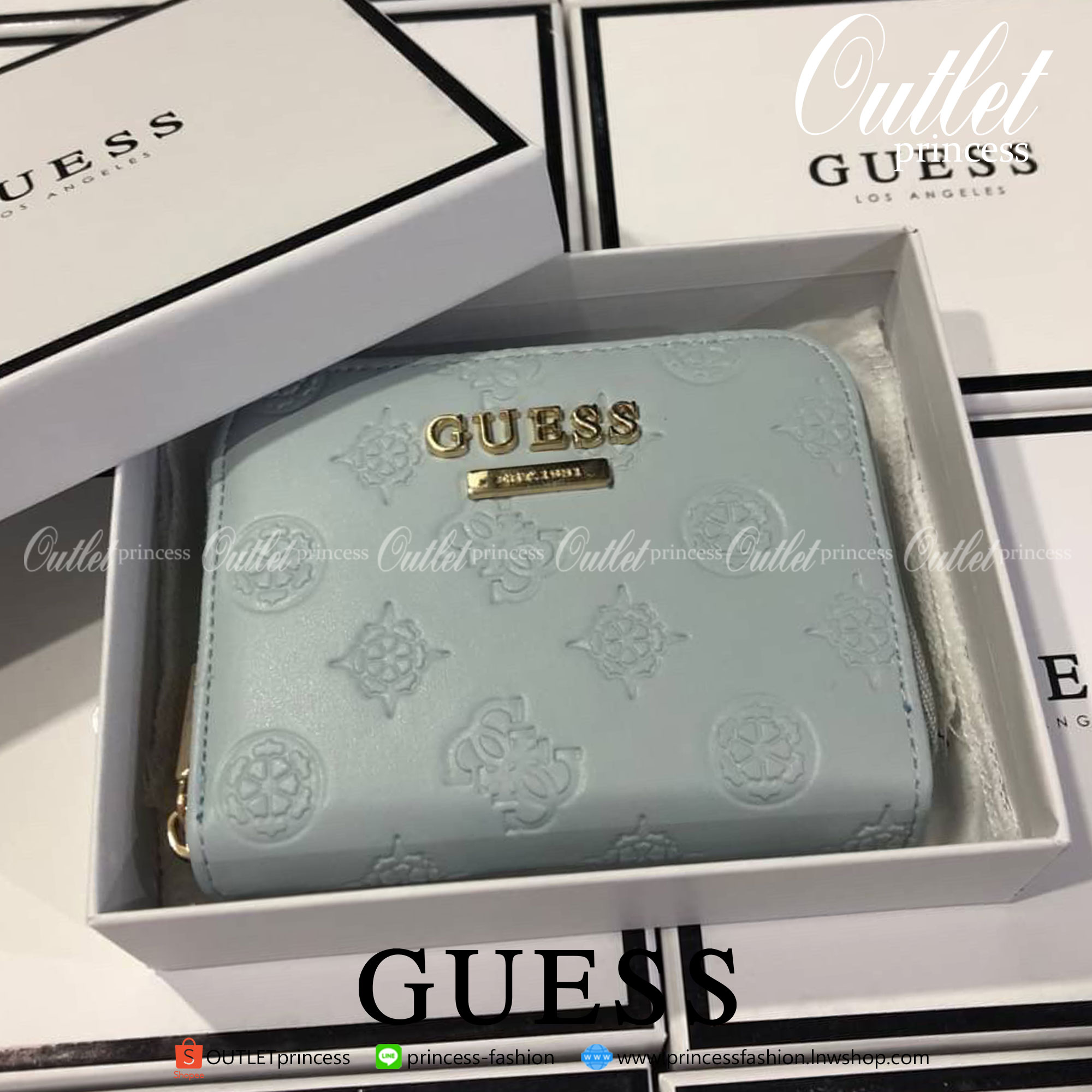 GUESS Women’s Small Wallet กระเป๋าสตางค์แบบสั้น อะไหล่ทอง หนังปั้มลายสวยหรู
