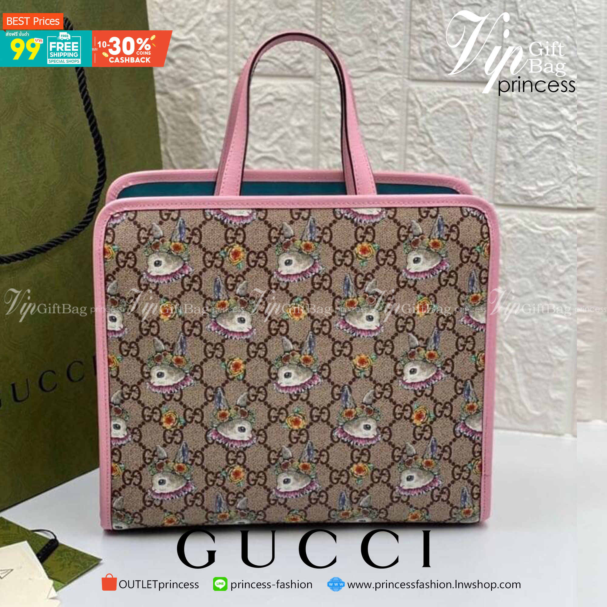 VIP GIFTbag 】GUCCI Children's Yuko Higuchi tote bag GG Supreme canvas งานหนังแท้ น้องกระต่ายคอลเลคชั่นสดใสน่ารัก เอาใจน้องๆ และสาวๆ สายแบ๊ว คิ๊วๆ ด้านในโล่งกว้าง สะพายไปไหนก็ได้ตามสะดวก ใส่ของได้ครบจบใบเดียว คุ้มจริงๆจ้า