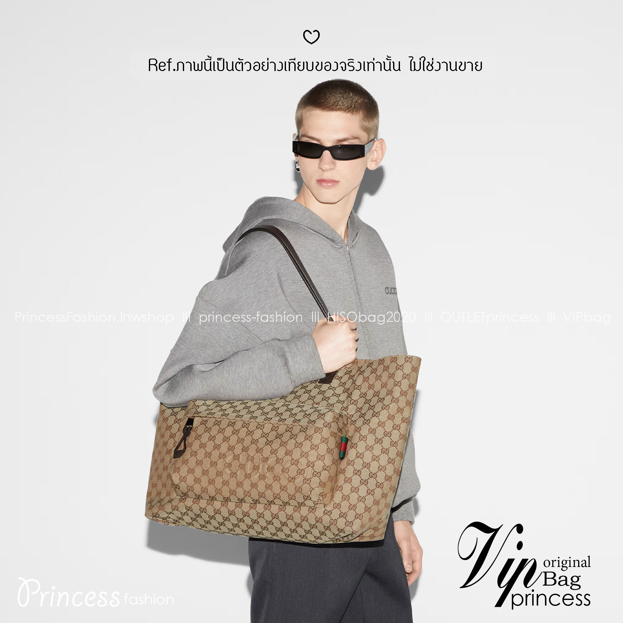 ORI หนังแท้ | GUCCI GG canvas maxi tote bag กระเป๋าสะพายทรงโท้ใบใหญ่ ผ้าแคนวาส GG สีเบจและสีน้ำตาลอีโบนี ซับในผ้าไนลอน ไอเท็มซิกเนเจอร์นำเสนอในคอลเล็กชั่น Fall Winter