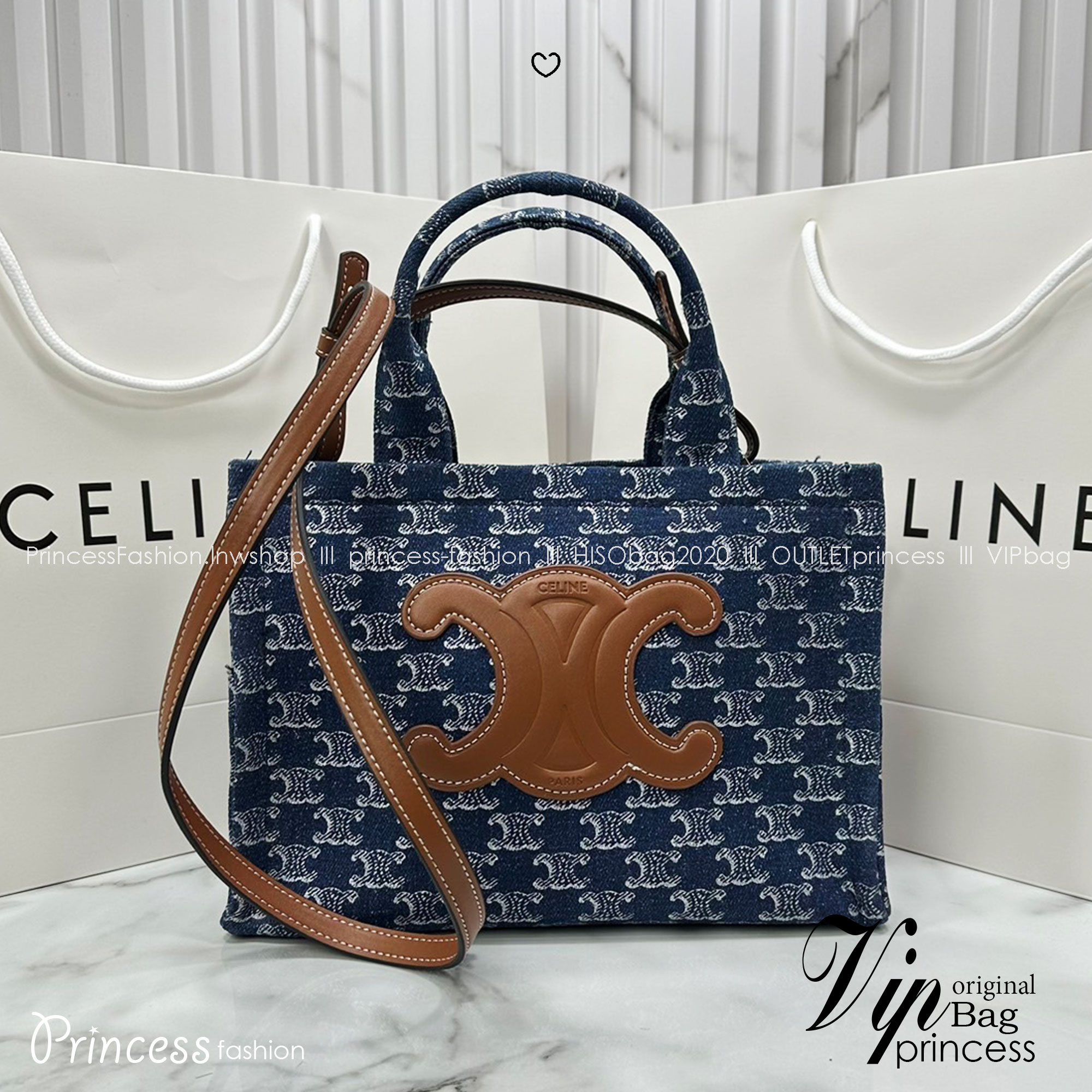 CELINE small cabas thais in DENIM WITH TRIOMPHE ALL-OVER / Celine Tote Denim Bag กระเป๋าทรงโท้ทงานเดนิม เกรดออริ 1:1 ใช้งานต่างประเทศได้