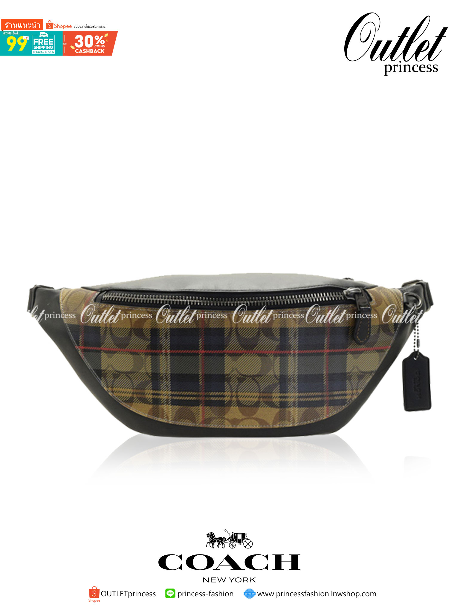 OUTTLET 】COACH WARREN BELT BAG IN SIGNATURE WITH PLAID PRINT ใบใหญ่คะ! ((83001)) สีเข้าใหม่ เอาใจวัยโจ๋ไปเลยจ้าา กระเป๋าคาดอกด้านหน้า//คาดไปทางด้านหลัง//หรือคาดเอวได้ ตามแต่ความถนัดได้เลยนะคะ หนังแท้ ด้านหน้าปริ้นลายสก๊อต+โลโก้แบรนด์ ได้สวยงามมากค่ะ กระเป
