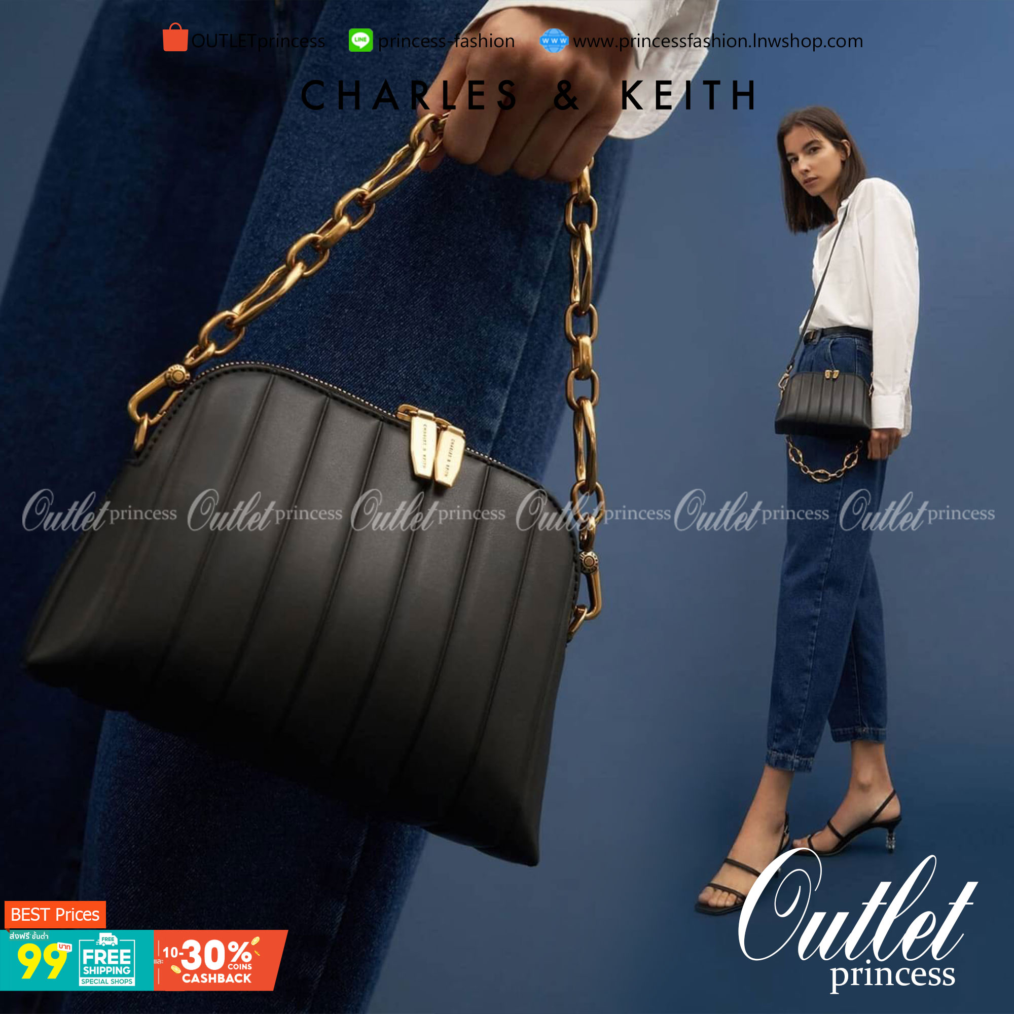 CHARLES & KEITH CHAIN HANDLE PANELLED CROSSBODY BAG กระเป๋าถือ/สะพายข้างทรงสวย วัสดุหนังเรียบแต่งดีไซน์ให้แปลกใหม่โดดเด่น โดยการปั๊มตัวกระเป๋า มีสายโซ่เพิ่มความสง่างามสามารถถือคล้องแขนหรือสะพายไหล่เก๋ๆได้ และยังมีสายสะพายยาวแบบหนังถอดและปรับสายได้อีก 1 เส