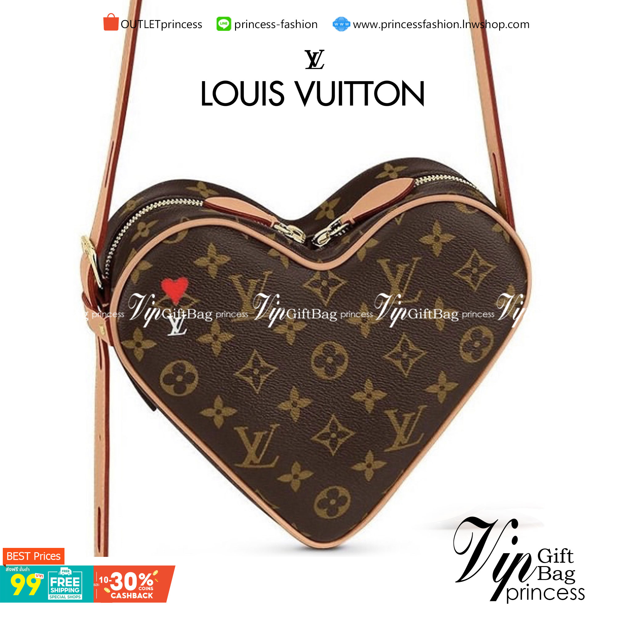 VIP GIFT 】หนังแท้ LOUIS VUITTON Monogram Game On Coeur "HEART" กระเป๋าสะพายรูปทรงหัวใจดีไซน์เผ็ดมากกก!! ภายในเป็นช่องโล่ง สายสะพายปรับใช้ได้ตามสะดวก ใบจริงสวยงามเบอร์ล้าน สาวๆ ต้องหลงรักแน่นอนเลยค่ะ