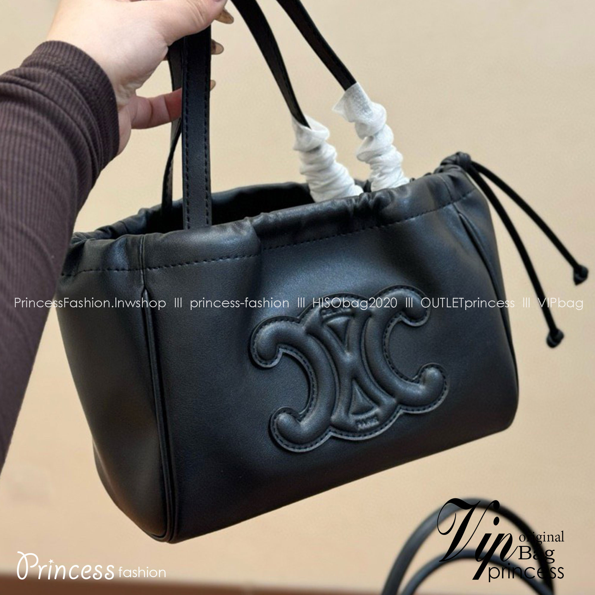 Celine small cabas Celine Drawstring Cuir Triomphe กระเป๋าขนาดมินิ 🧡 เกรดออริจินอล 1:1 สลับแท้