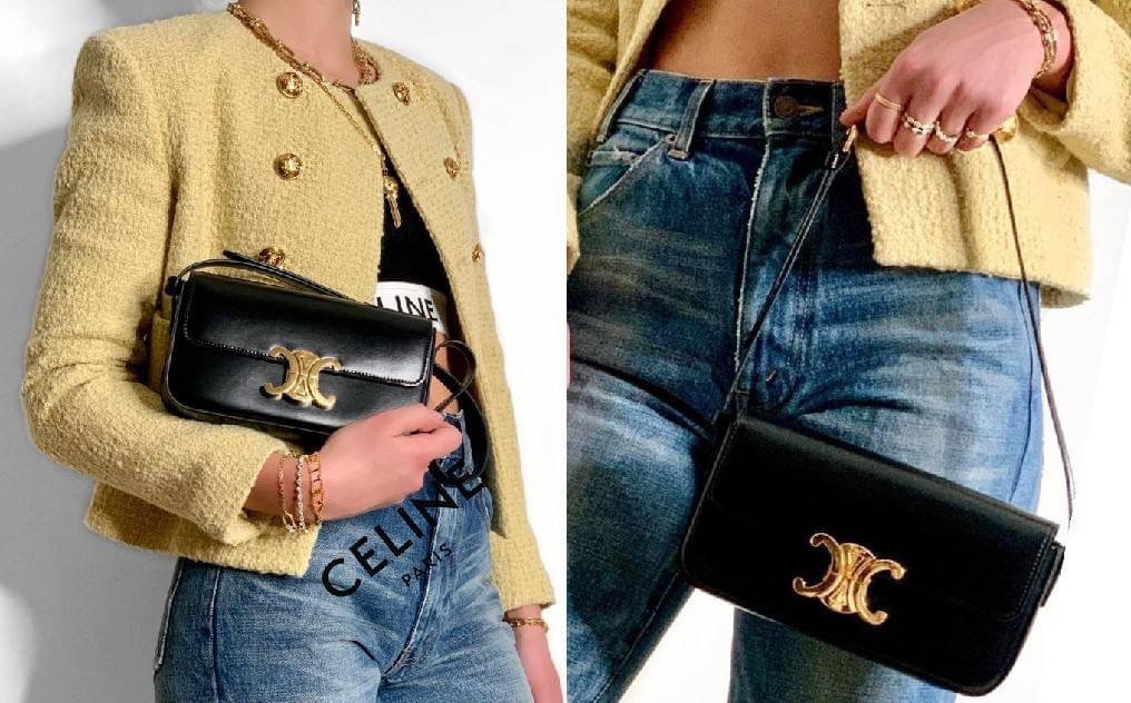 พรีเมี่ยมกิ๊ฟแท้ 100% 】CELINE TRIOMPHE SHOULDER BAG VIP GIFT WITH PURCHASE-GWP พรีเมี่ยมกิ๊ฟ Limited Edition จาก CELINE PERFUME DUTY FREE COUNTER วัสดุ TRIOMPHE & LEATHER ดีไซน์ยอดนิยมสไตล์สาว LISA