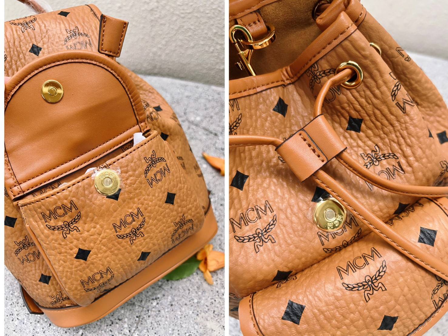 M.C.M AREN VISETOS BACKPACK / M.C.M Aren Drawstring Backpack in Visetos กระเป๋าเป้ทรงบัคเกตที่ทันสมัยคลาสสิคสวยมากๆ หนังแคนวาสอย่างดี ลายหนังสวยอีกหนึ่งรุ่นที่สาวๆควรมีติดตัว 🧡เกรดท็อปออริ เทียบแท้ 1:1 เกรดดีสุด ใช้งานต่างประเทศได้