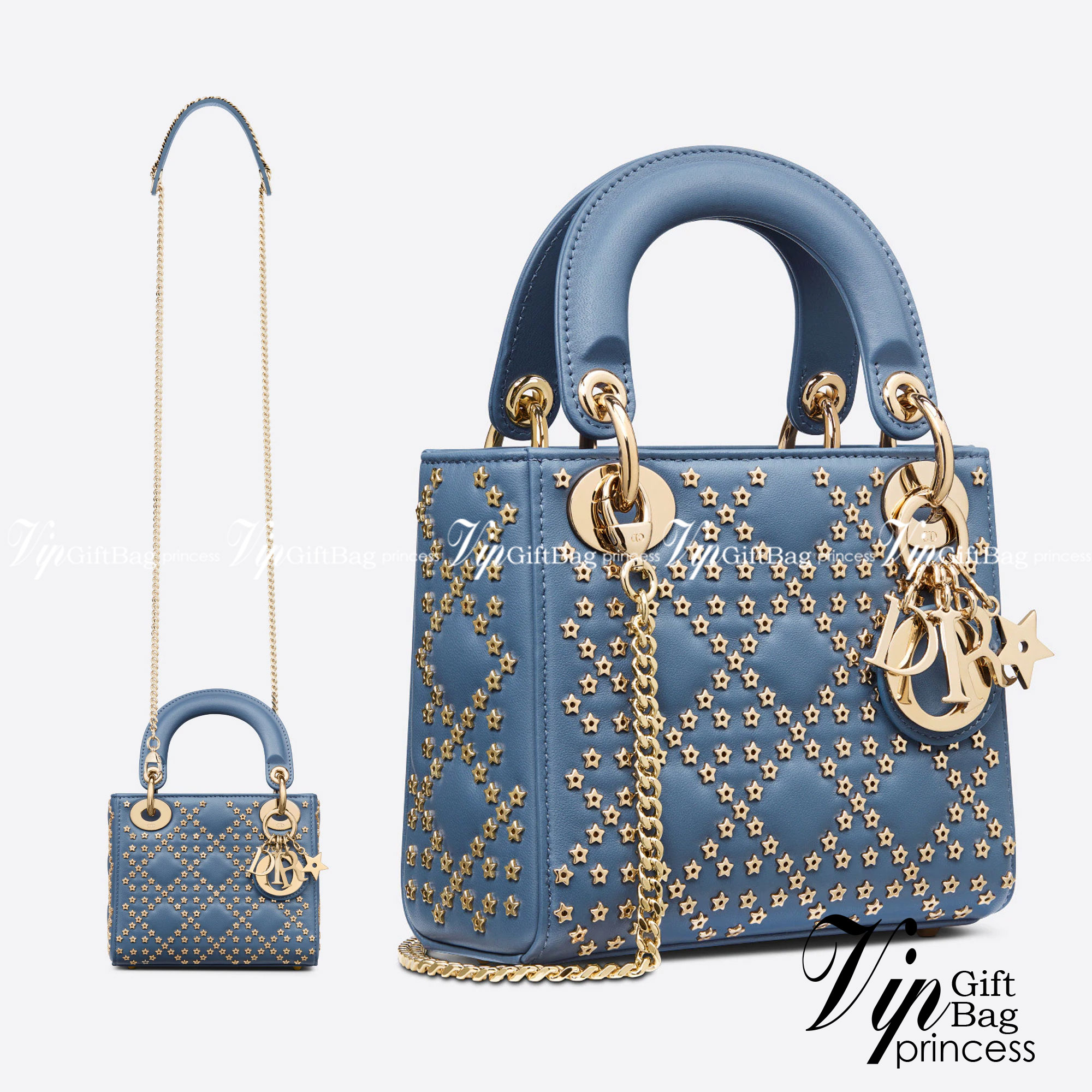 Mini Lady Dior Bag Denim Blue Lucky Star Cannage Lambskin เกรดใช้งานสลับใบจริงได้ เทพออริจินอล เป็นรุ่นสั่งทำพิเศษ ภาพสินค้าถ่ายจากงานขายจริงใช้งานต่างประเทศได้