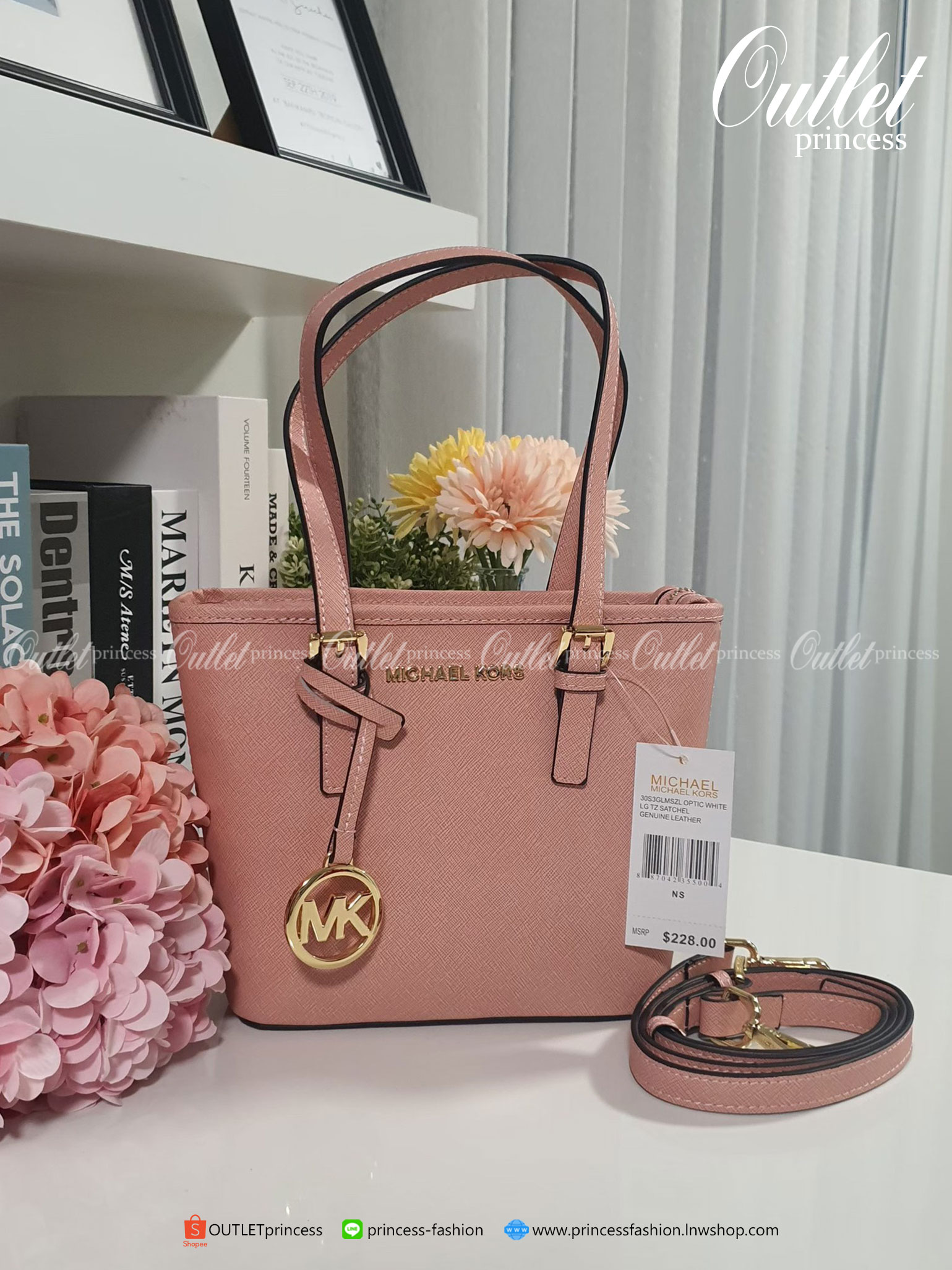 ของแท้ 100% Micheal Kors Genuine Leather Mini Tote Bag สีชมพูนู๊ด