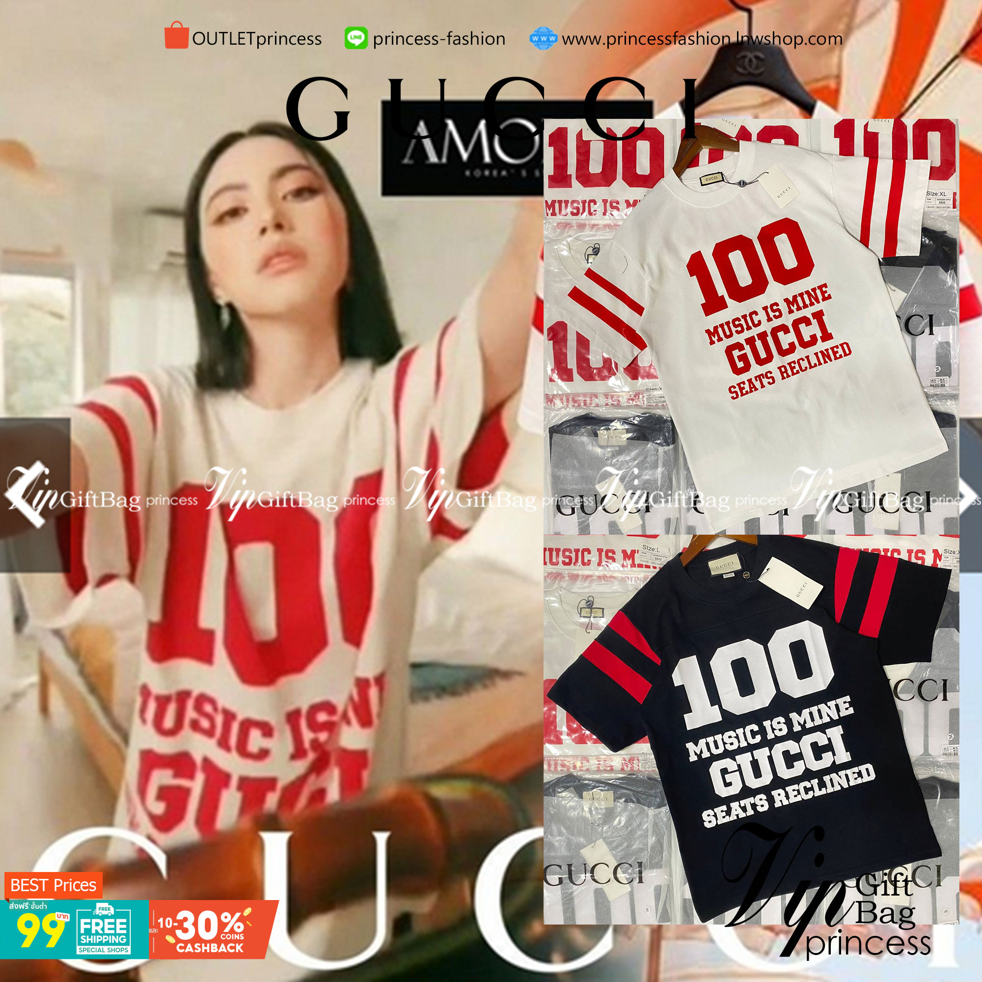 Gucci T-Shirt ภาพสินค้าจริง พร้อมส่งที่ไทย 100ปี Collection สวยยบาดใจ ผ้าเด้งงง นุ่ม ลื่นน ต้องมี !!ดาวิยังใส่ค้า เป๊ะสุดจริงๆ เสื้อยืด งานน่ารักมาก ผ้าเด้งใส่สบายมากกกก ห้ามพลาดเลยนะคะ ใส่สบายสุดๆ