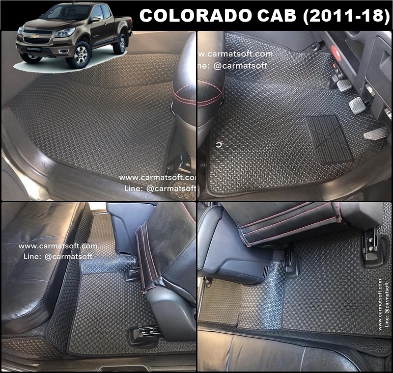 พรมปูพื้นรถยนต์ COLORADO CAB 2012-2018 ลายไบเค่นสีดำ+แผ่นกันสึก เต็มคัน