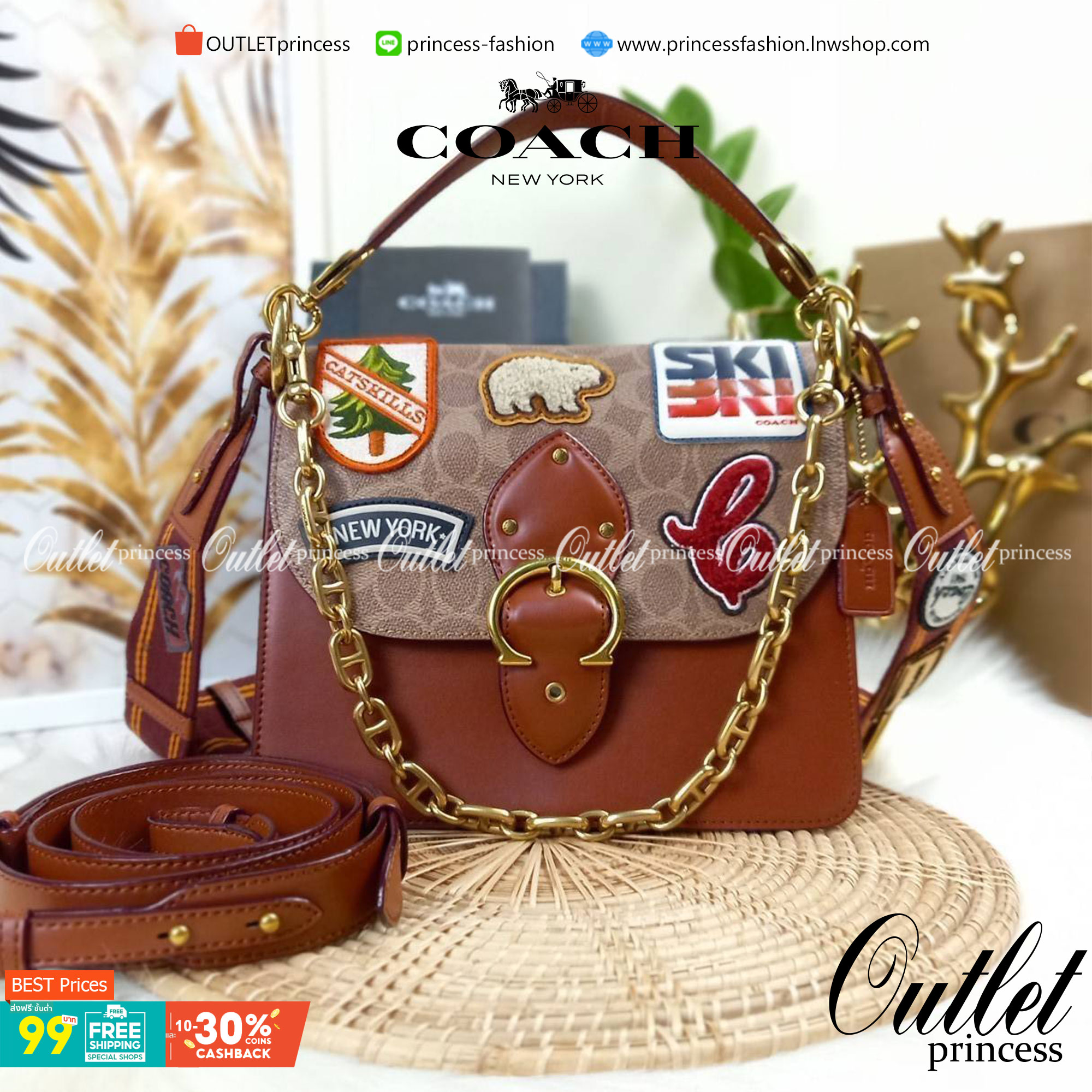 OUTLET 】COACH BEAT SHOULDER BAG IN SIGNATURE CANVAS WITH PATCHES (C6837) ไหวมั้ยเนี้ย!! สวยฟาดอีกแล้วนะยูวว 🤩🌺คอลเลคชั่นใหม่สุดปัง อลังเวอร์!//กระเป๋าถือ สะพายไหล่ลาย SIGNATURE ตกแต่งความเก๋ด้วยแผ่นแปะลวดลายที่มีเฉพาะจาก COACH คอลเลคชั่นนี