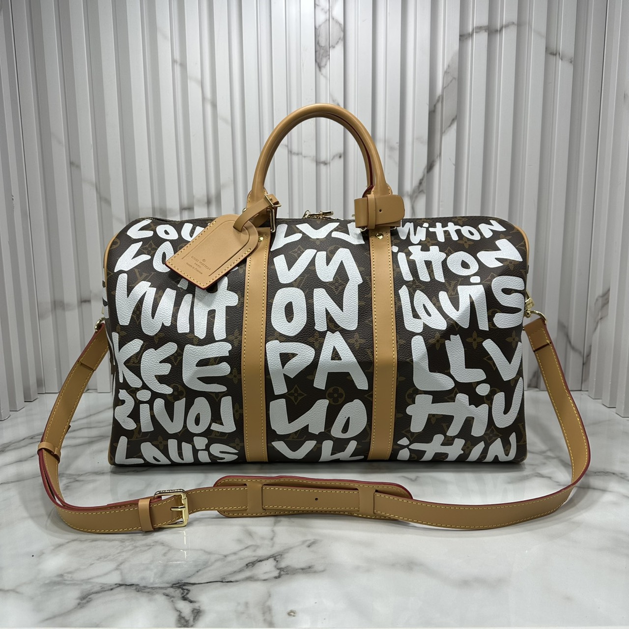 ORI หนังแท้ | LV Stephen Sprouse Graffiti Keepall 42cm กระเป๋าสะพายทรงคีฟออลใบใหญ่ ลวดลายตัวอักษรกราฟฟิกเต็มใบ