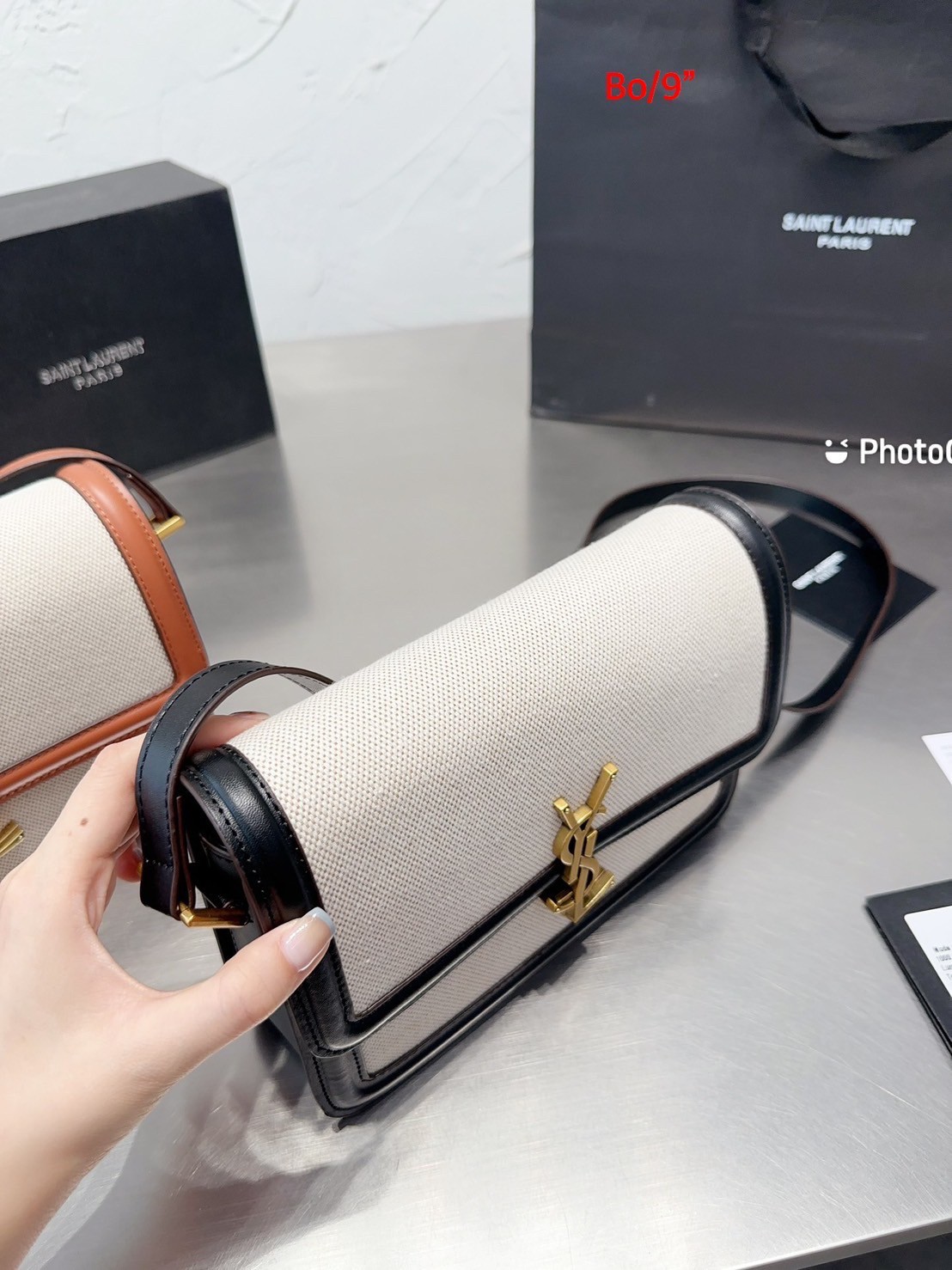 Medium Solferino Ysl-plaque Canvas Canvas Crossbody Bag 9" / YSL SOLFERINO BAG / YSL BAG พร้อมส่งที่ไทย กระเป๋าสพายรุ่นฮิต ทรงสี่เหลี่ยมหนังสวยหรูอยู่ทรง เปิดปิดด้วยฝาปิดโลโก้แบรนด์อะไหล่ทอง