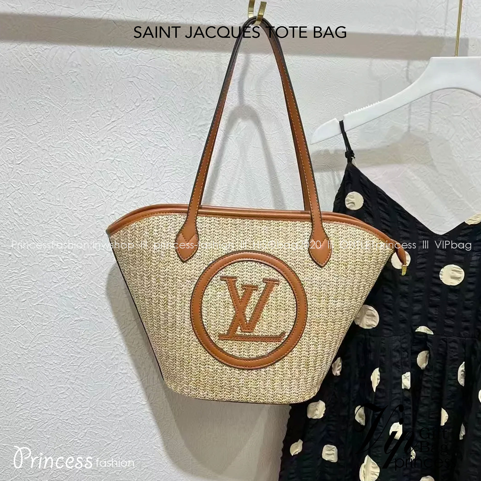 LV SAINT JACQUES TOTE BAG 25cm กระเป๋าสะพายรุ่นลิมิเต็ดหายาก ด้วยวัสดุสังเคราห์จากธรรมชาติ สานเต็มใบออกมาเป็นลวดลายสวยงาม และยังโดดเด่นด้วยโลโก้ สีโทนอุ่น