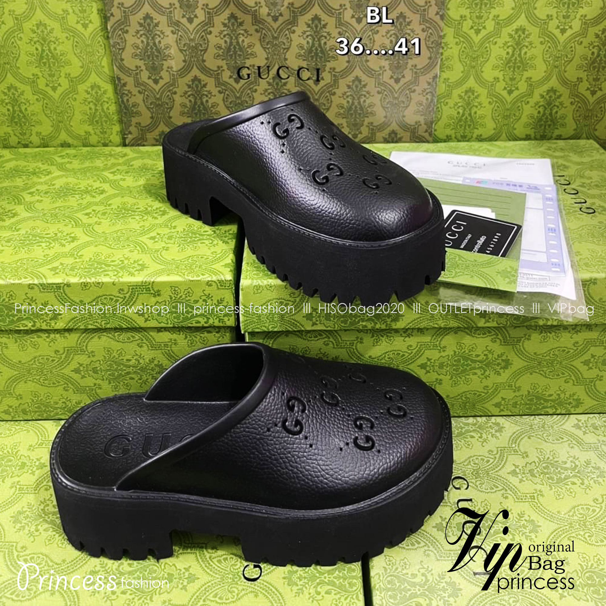 GUCCI platform perforated G sandal / GG Sandel รองเท้า GG เกรดออริจินอล สลับแท้ พร้อมกล่อง ภาพถ่ายจากงานจริง ใช้งานต่างประเทศได้