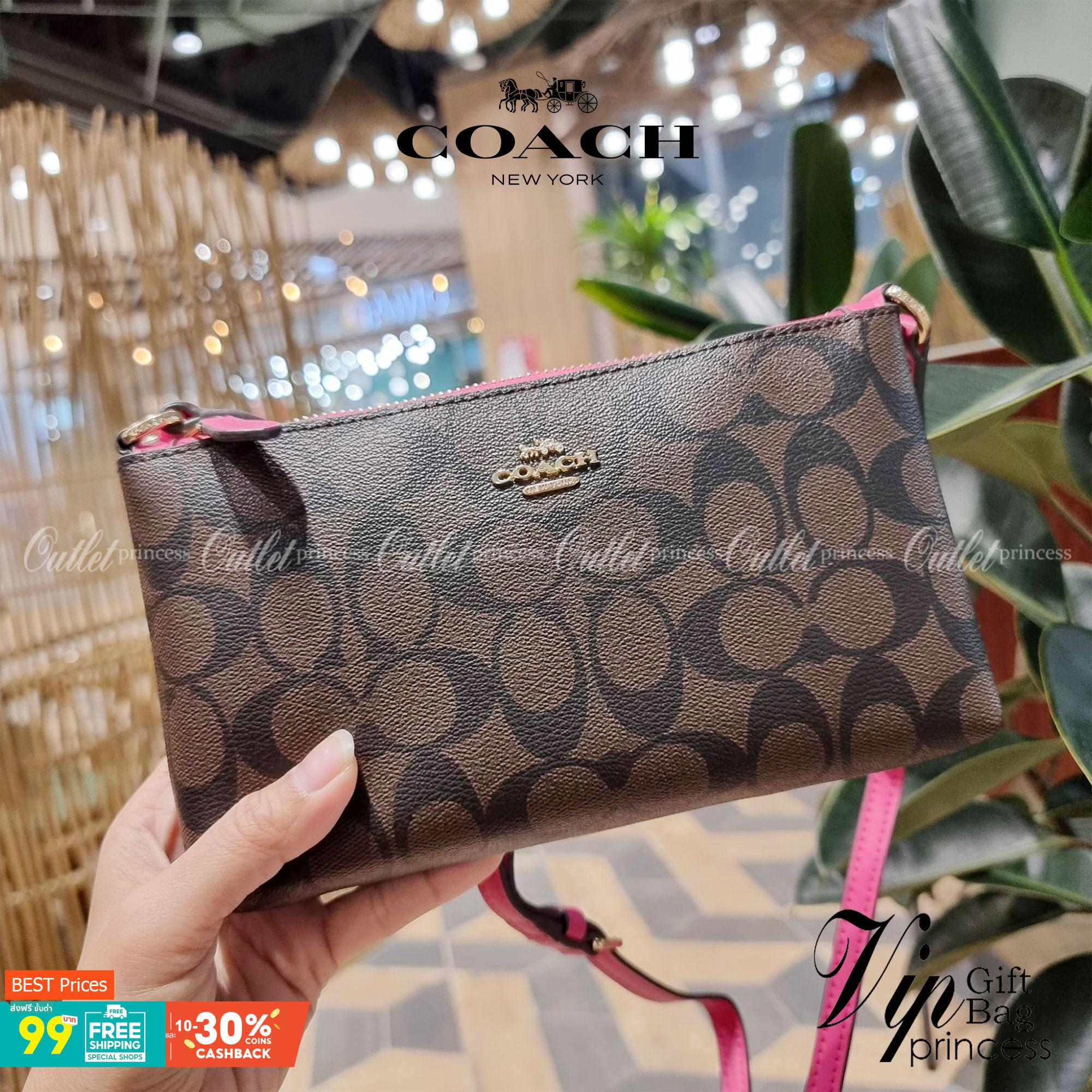 COACH C1653 ZIP TOP CROSSBODY SIGNATURE CANVAS คอลเลคชั่นใหม่ ปังและสวยไปอีกหนึ่ง สาวๆตามหาต้องไอเท็มนี้ กระเป๋าสะพายข้าง ใช้งานง่าย สายสะพายในตัว ปรับได้สบายๆ ดีไชน์รูปทรงออกมาคลาสสิค น่าใช้ วัสดุหนังแคนวาส เปิด-ปิดด้วยซิป ภายในเป็นช่องโล่ง มีช่องใส่บัตร