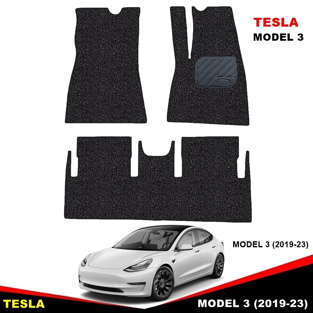 พรมดักฝุ่นไวนิล TESLA MODEL 3 (2019-23) พรมดักฝุ่นในรถ เทสล่า โมเดล3 เข้ารูป ภายในรถ 3ชิ้น
