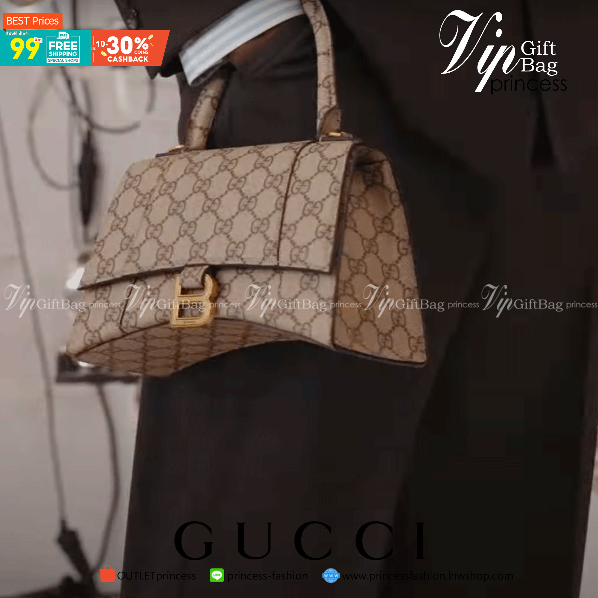 VIP GIFTbag 】Gucci x Balenciaga Hourglass Small Top Handle Bag การผสมผสานของ2แบรนด์ดังที่ลงตัว หรูหราที่สุด งานหนังแท้สวยตามรูปรับไปไม่ผิดหวังค่ะ