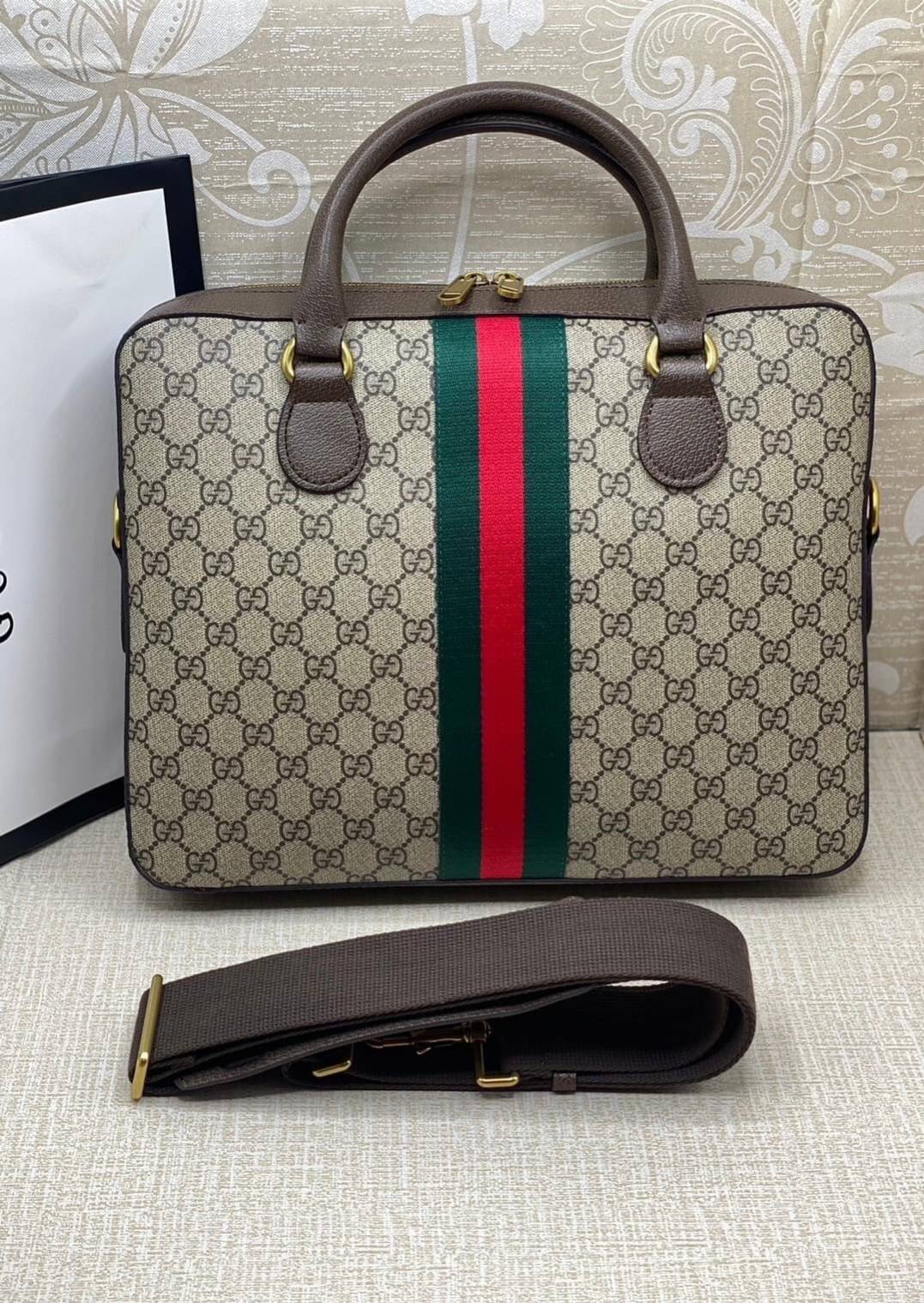 Gucci Ophidia GG Supreme Briefcase พร้อมส่งที่ไทย ภาพสินค้าถ่ายจากงานจริง GG Supreme work bag with Web shoulder strap