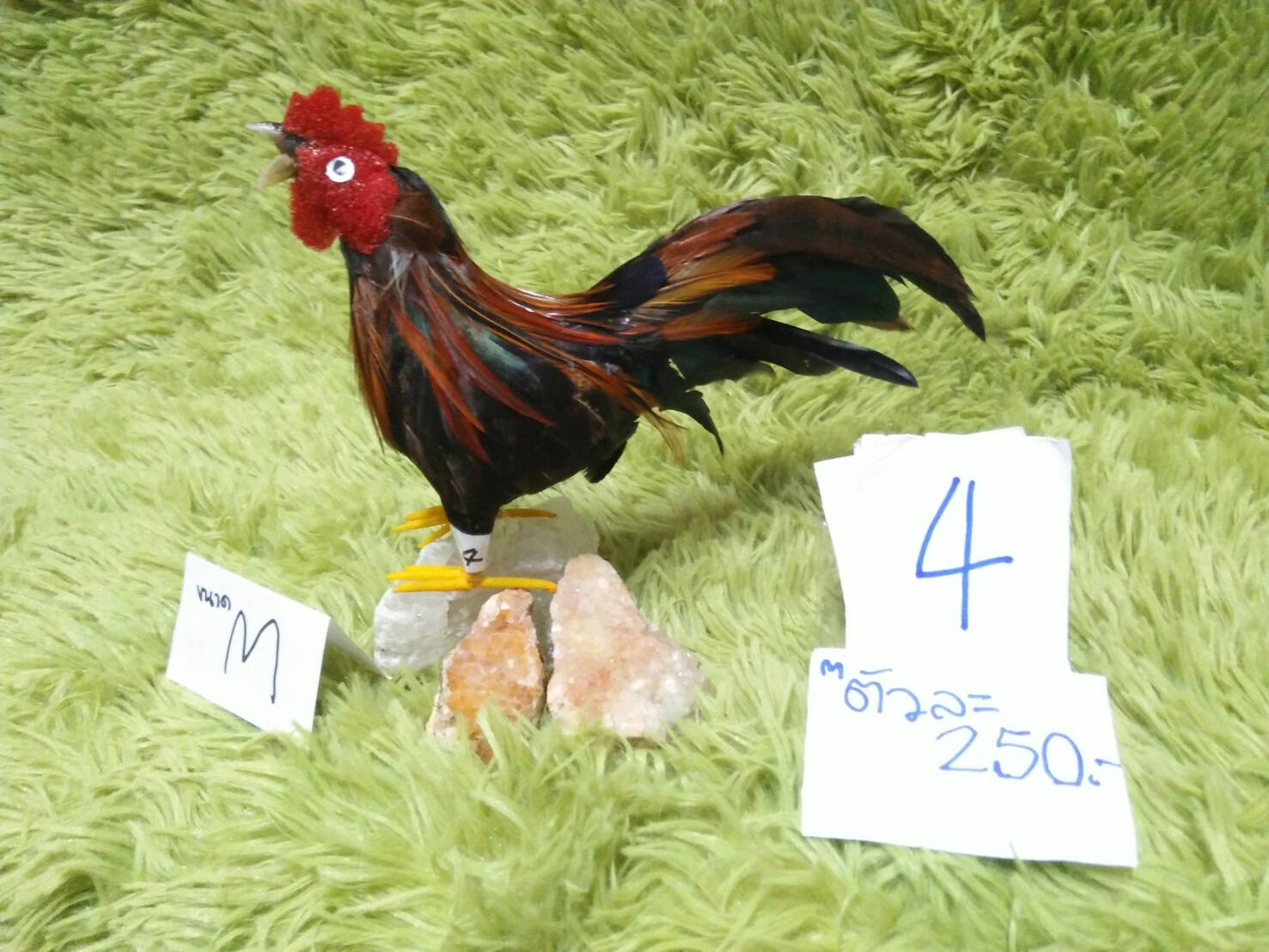 ไก่ปลอม โครงลวด ขนจริง สูง 12-13cm ยาว 15-22 cm