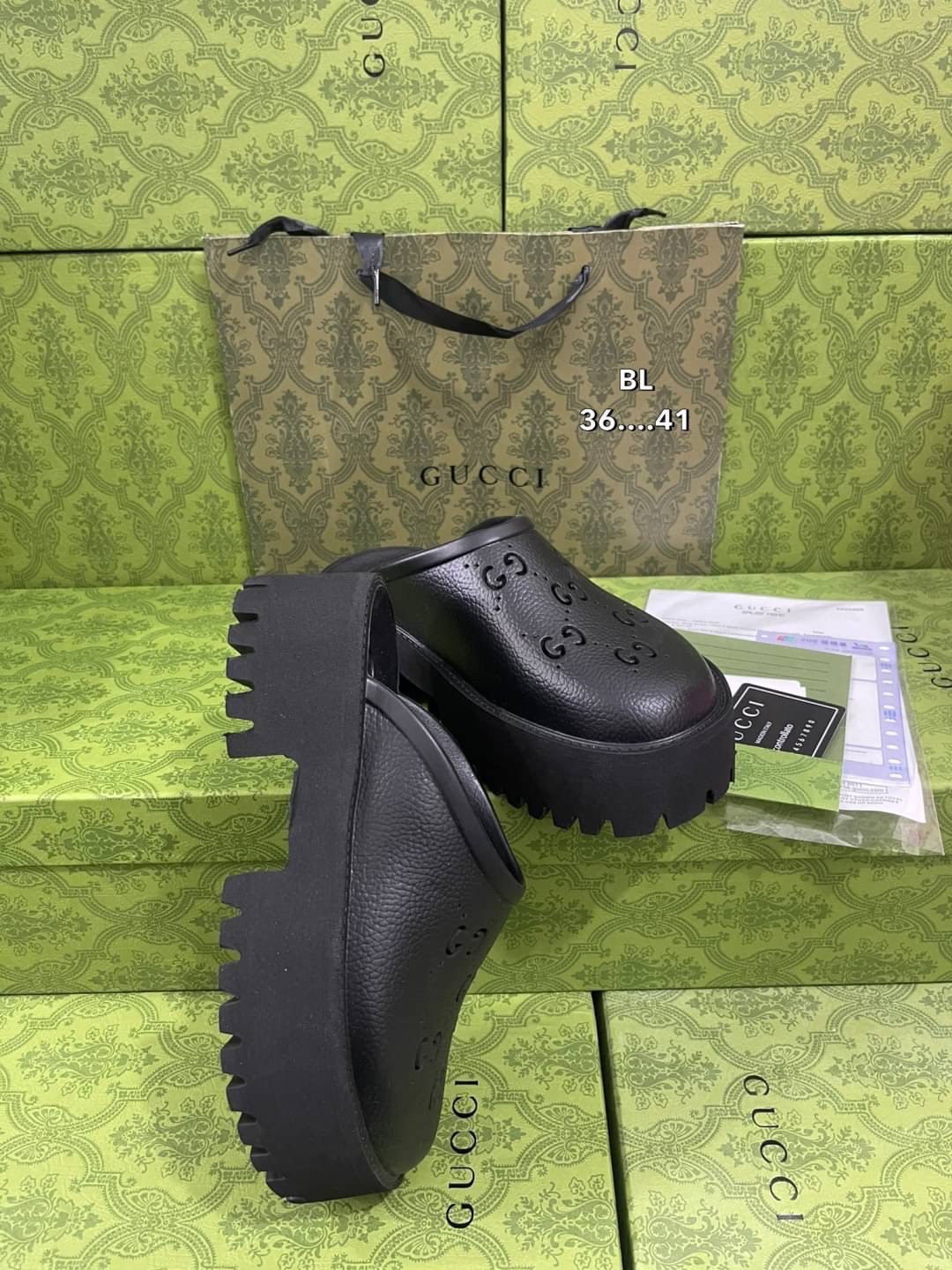 GUCCI platform perforated G sandal / GG Sandel รองเท้า GG เกรดออริจินอล สลับแท้ พร้อมกล่อง ภาพถ่ายจากงานจริง ใช้งานต่างประเทศได้