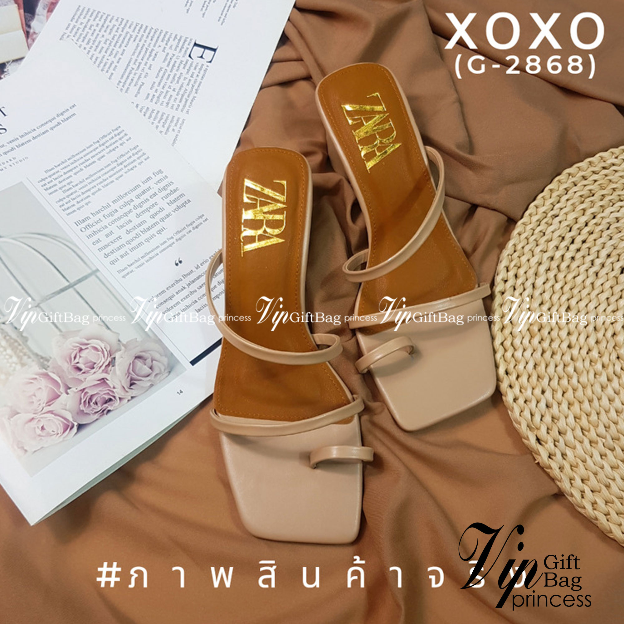 ZARA Shoes รองเท้างานสวม คาดนิ้วโป้ง วัสดุหนัง PU น้ำหนักเบา ส้นทรงกระบอกทรงกลม สวยเก๋ แมทส์ชุดง่าย สวย เลิศ ราคาสบายกระเป๋ามากจร้า