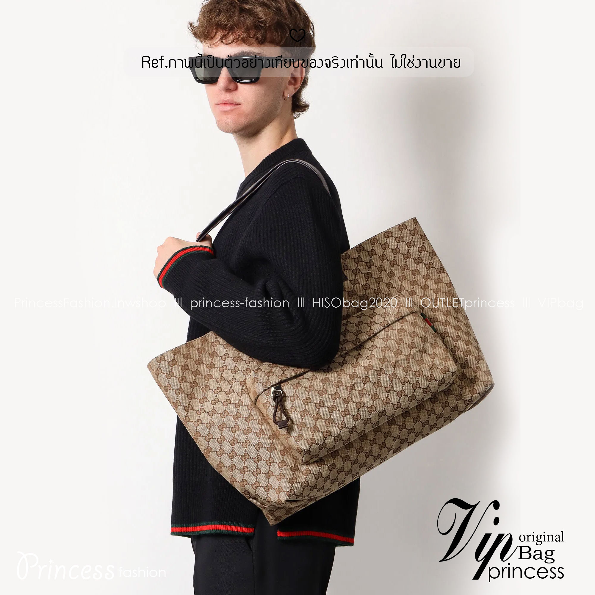 ORI หนังแท้ | GUCCI GG canvas maxi tote bag กระเป๋าสะพายทรงโท้ใบใหญ่ ผ้าแคนวาส GG สีเบจและสีน้ำตาลอีโบนี ซับในผ้าไนลอน ไอเท็มซิกเนเจอร์นำเสนอในคอลเล็กชั่น Fall Winter