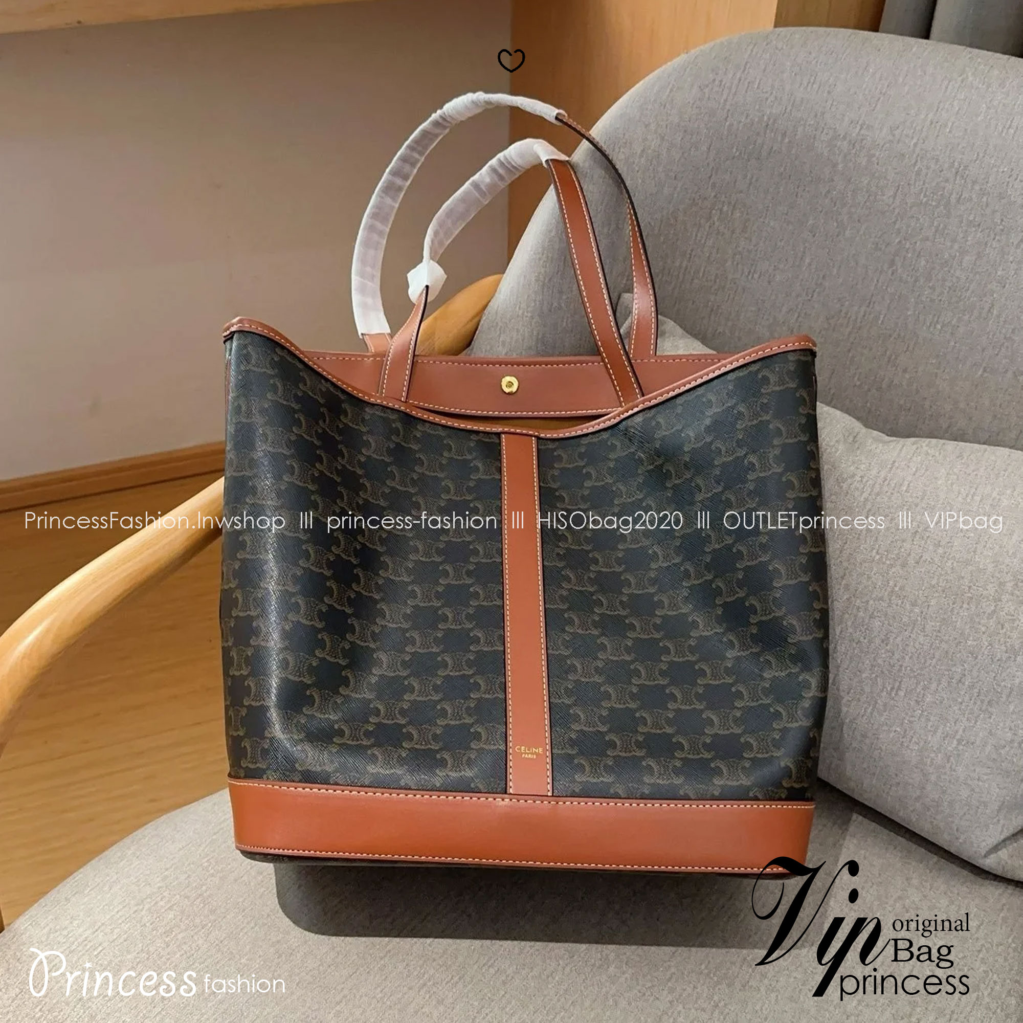 Celine Cabas In Triomphe canvas and leather / Celine Tote Bag กระเป๋าสะพายทรงโท้ทใบใหญ่ รุ่นยอดนิยม งานสวยหรูคลาสสิคไม่มีเอ้าท์ ภายในโล่งกว้าง