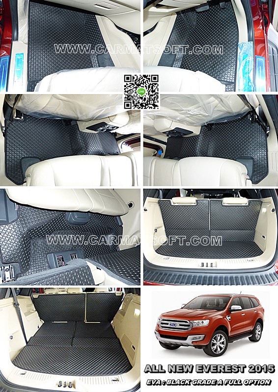 พรมปูพื้นรถยนต์ FORD EVEREST 2015-2021 ลายกระดุม สีดำ เต็มคัน เข้ารูป
