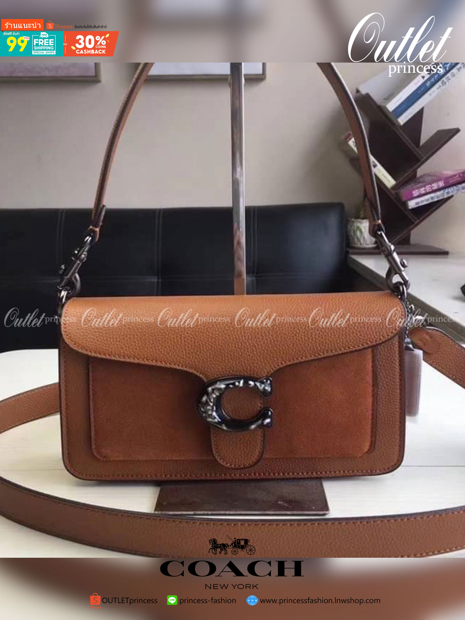ของแท้ 💯% COACH Coach tabby convenience shoulder bag crossbody Product Details Polished pebble leather Inside zip and multifunction pockets Snap closure, fabric lining Outside slip pocket Detachable short strap
