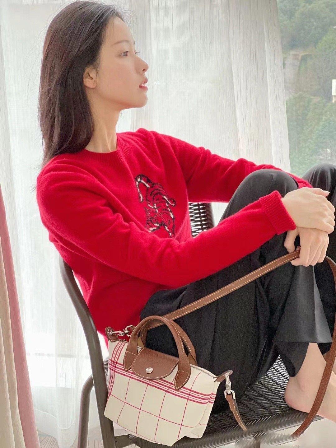 LONGCHAMP LE PLIAGE TORCHON Top handle bag - Red กระเป๋าถือขนาดเล็ก วัสดุผ้าฝ้าย อะไหลเงิน ตัดแต่งด้วยหนังวัวแท้ ผสมผสานแนวคลาสสิกแบบมินิมอลศิลปะการพับกระดาษแบบญี่ปุ่นดั้งเดิม