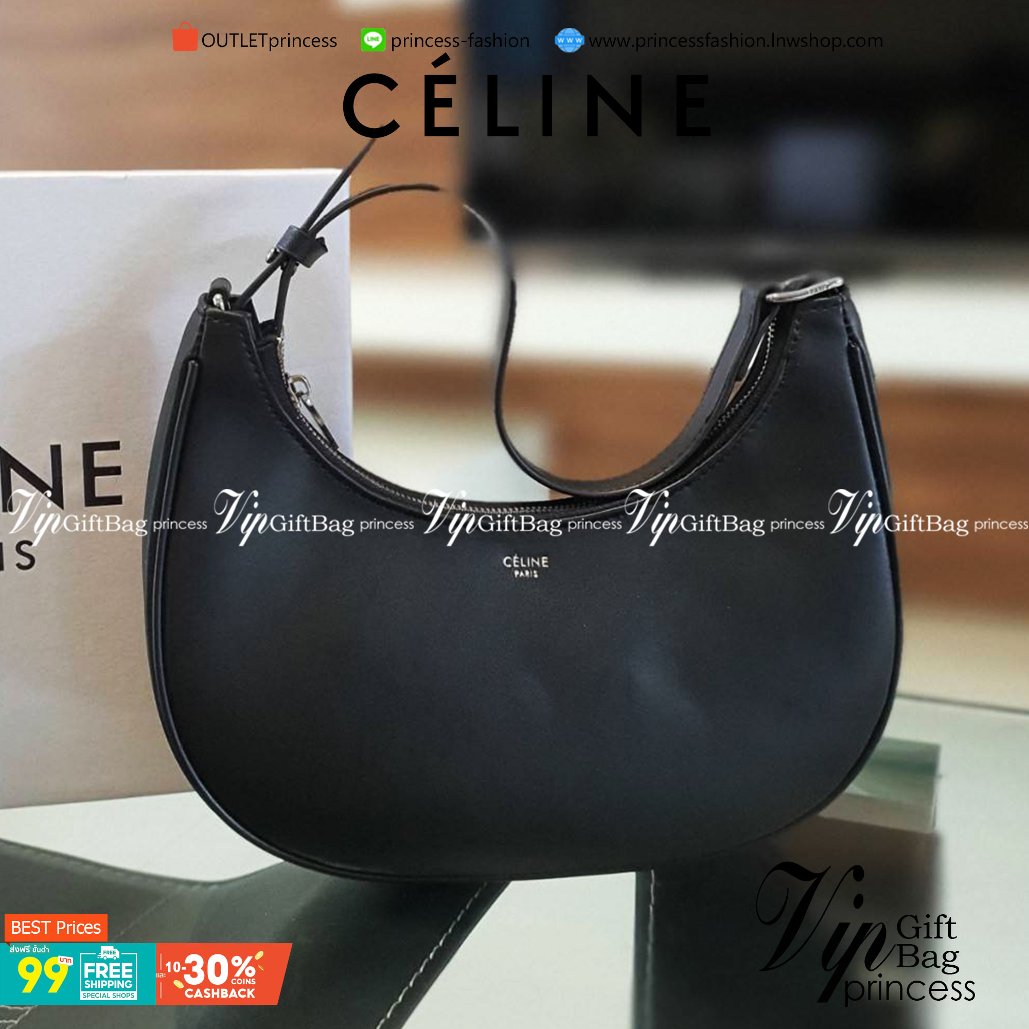 CELINE SHOULDER BAG VIP GIFT WITH PURCHASE (GWP) AVA BAG IN SMOOTH CALFSKIN พรีเมี่ยมกิ๊ฟ Limited Edition จาก CELINE HAUTE PARFUME DUTYFREE COUNTER วัสดุหนังสังเคราะห์เรียบสวย ดีไซน์สวยหรูฮิตสุดในเกาหลี! หนังสวยอยู่ทรงกันน้ำ เปิดปิดด้วยซิปแบรนด์ ภายในโล่ง