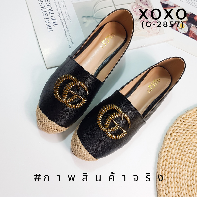 Gucci คัชชู หน้ายู ใส่สบาย น้ำหนักเบา วัสดุหนัง PU ด้านบนติดโลโก้แบรนด์ สวย หรู ดูแพงเกินราคาขาย