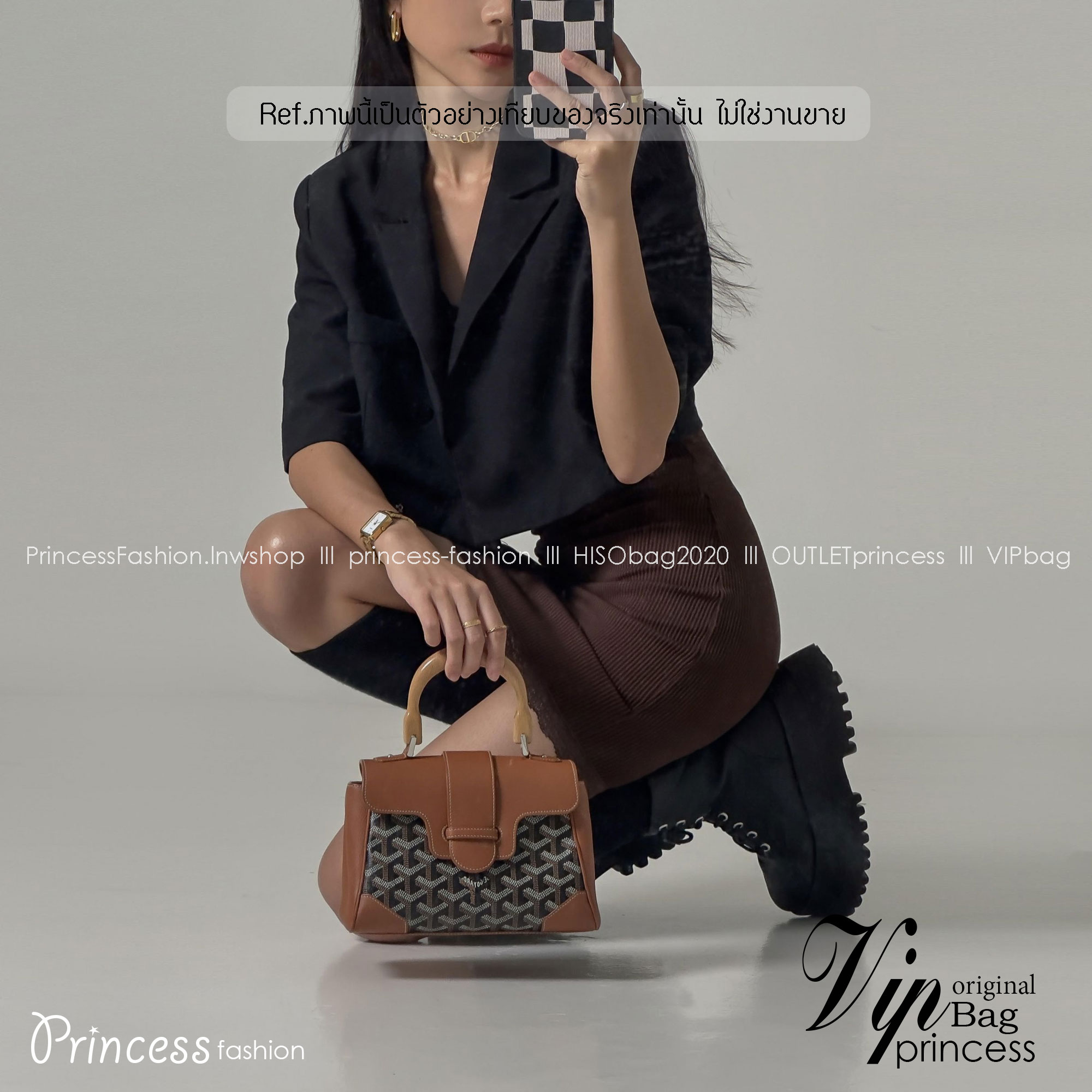 10 สี ORI หนังแท้ | GOYARD Saïgon Souple Mini Bag 20cm กระเป๋าถือ/สะพายดีไซน์หูจับไม้เป็นเอกลักษณ์ที่สวยหรูหราสง่างาม