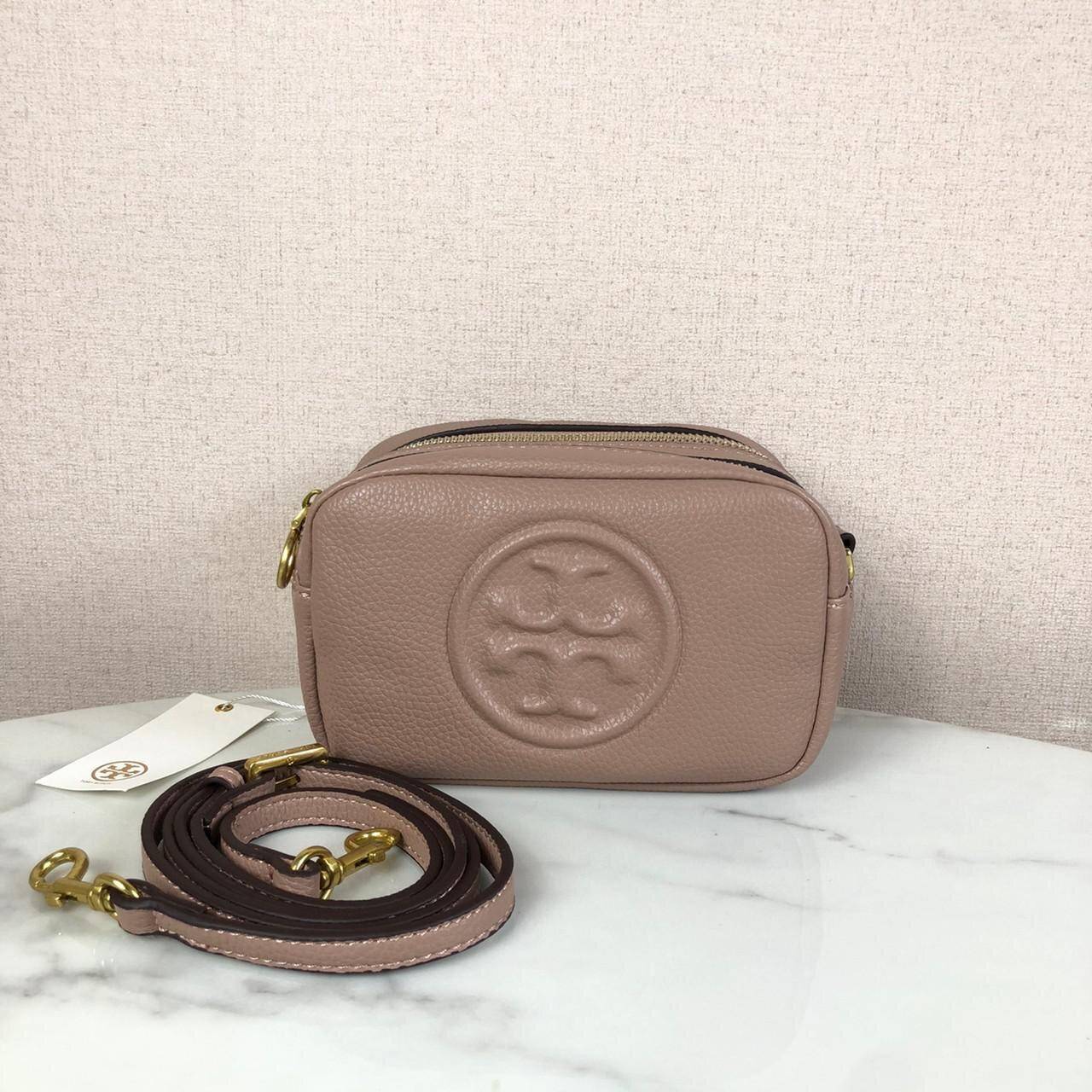 ของแท้ 💯% Tory Burch Perry Bombe Mini Leather Crossbody กระเป๋าสะพาย 2 ช่องซิป