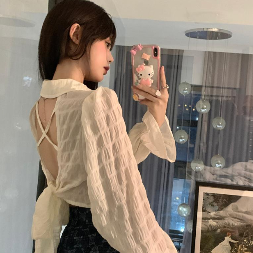พร้อมส่ง 🥣 Minna tops เสื้อแขนยาวแต่งงานเปิดหลังสุดเก๋น่ารักมาก (IN36824)