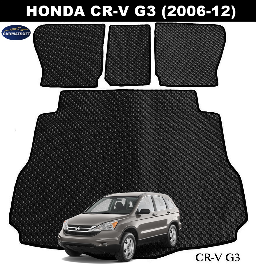 แผ่นปูท้ายรถHONDA CR-V G3 ปี2006-12 พรมลายกระดุมEVA แผ่นท้าย+แผ่นปิดเบาะ