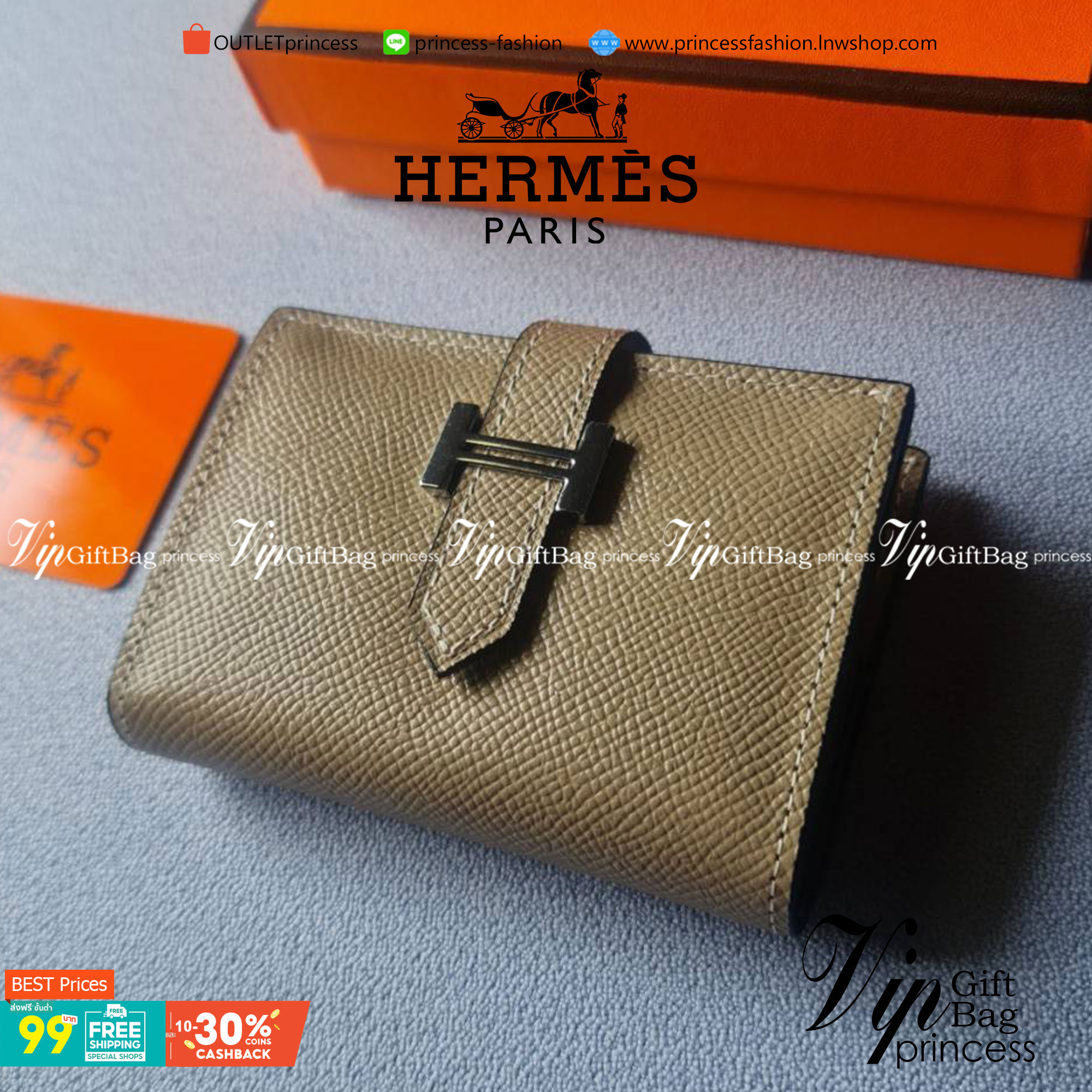 VIP หนังแท้ 】HERMES MINI BEARN WALLET UNISEX