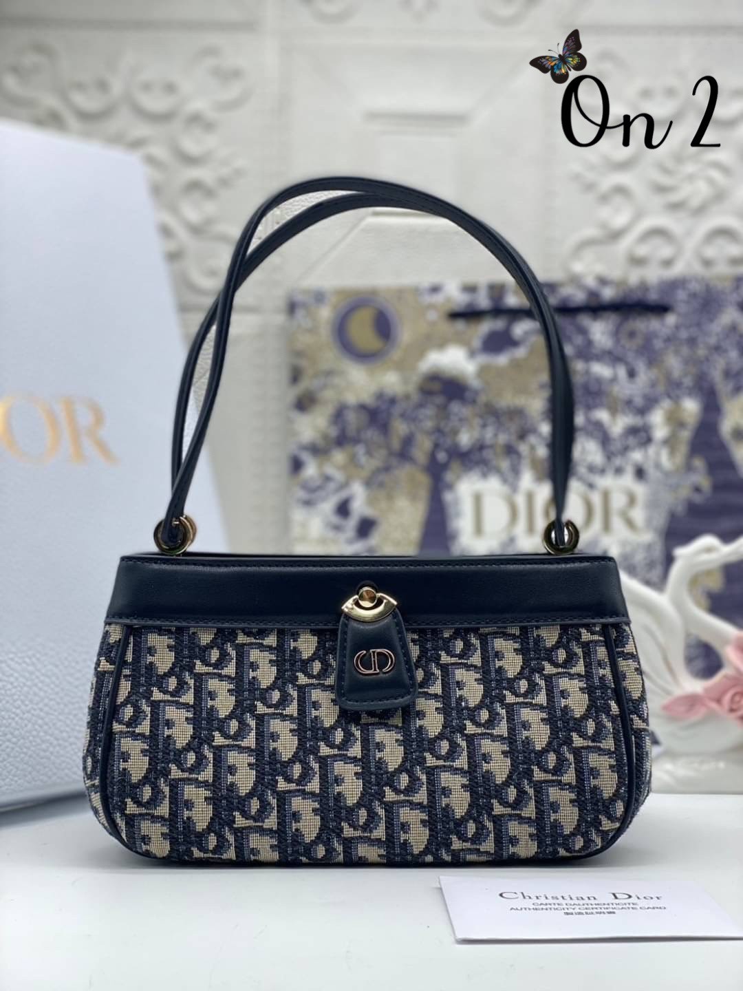 DIOR KEY BAG Blue Oblique Jacquard 22cm เกรดออริ พร้อมส่งที่ไทย