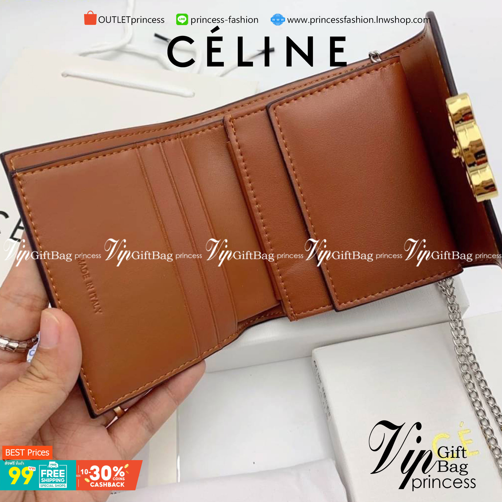 มาใหม่ 4 แบบพร้อมส่ง ที่นี่ที่เดียวเลยค่า CELINE SHORT WALLET VIP GIFT WITH PURCHASE GWP วัสดุ Triomphe Canvas หนังขึ้นลาย Signature Brand สวยอยู่ทรงมีโลโก้ด้านหน้าเปิดปิดด้วยฝาพับกระดุมแม่เหล็ก ภายในมีช่องแบ่งหลายช่อง มีช่องใส่บัตรหลายช่อง มีช่องใส่เหรีย