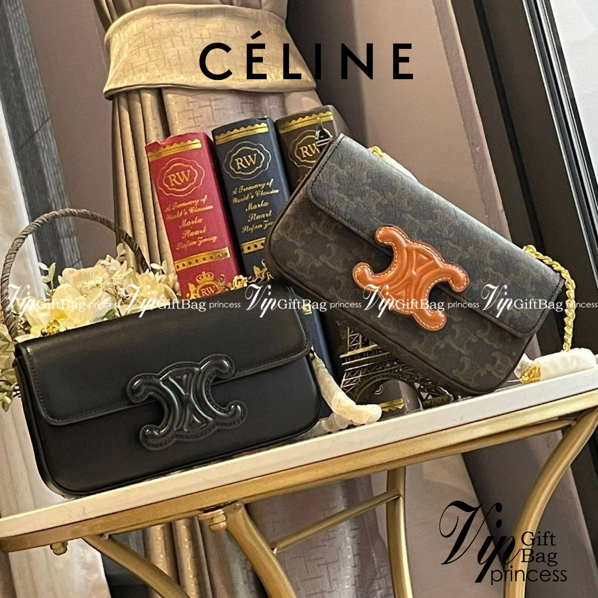 Celine Chain Shoulder Bag Cuir Triompe In Triompe เป็นกระเป๋าถูกประดิษฐ์ขึ้นในรูปทรงมินิมอล นับว่าเป็นกระเป๋าอีกหนึ่งรุ่นในซีรีส์ Triomphe ที่ได้รับความนิยมอย่างมาก โดยเป็นกระเป๋าสะพายไหล่ทรงสี่เหลี่ยมผืนผ้าที่อัดแน่นไปด้วยกลิ่นอายความคลาสสิกตามแบบฉบับของ