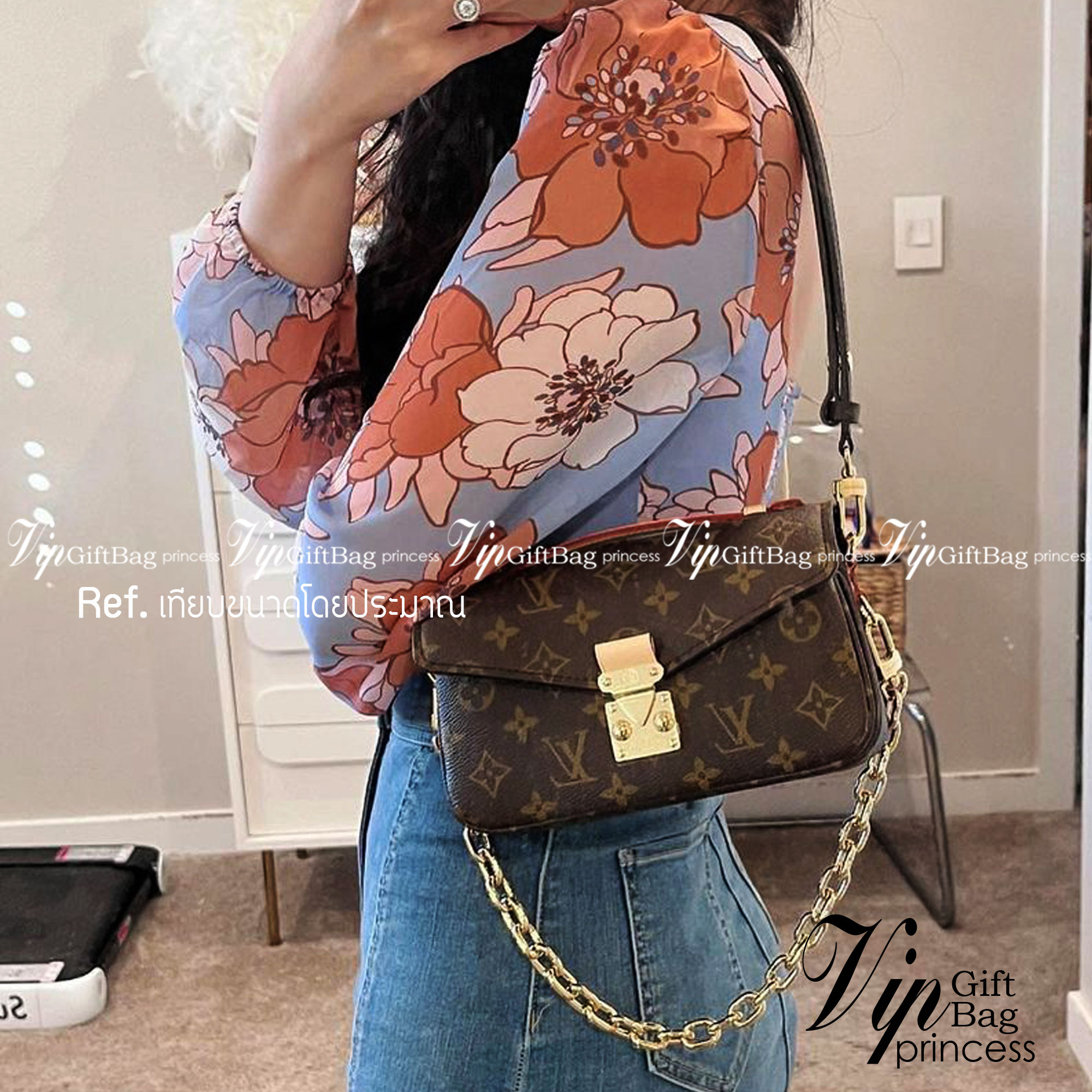 LV Pochette Métis East West กระเป๋าสะพาย พร้อมสายโซ่สีทองสำหรับสะพายไหล่แบบสั้นอย่างมีสไตล์ และสายหนังถอดได้ กระเป๋า Monogram แคนวาส แต่งขอบหนัง และตัวล็อกแบบ S-lock อันเป็นเอกลักษณ์ ของความหรูหรา พร้อมส่งที่ไทย ภาพถ่ายจากงานขายจริง ใช้งานต่างประเทศได้