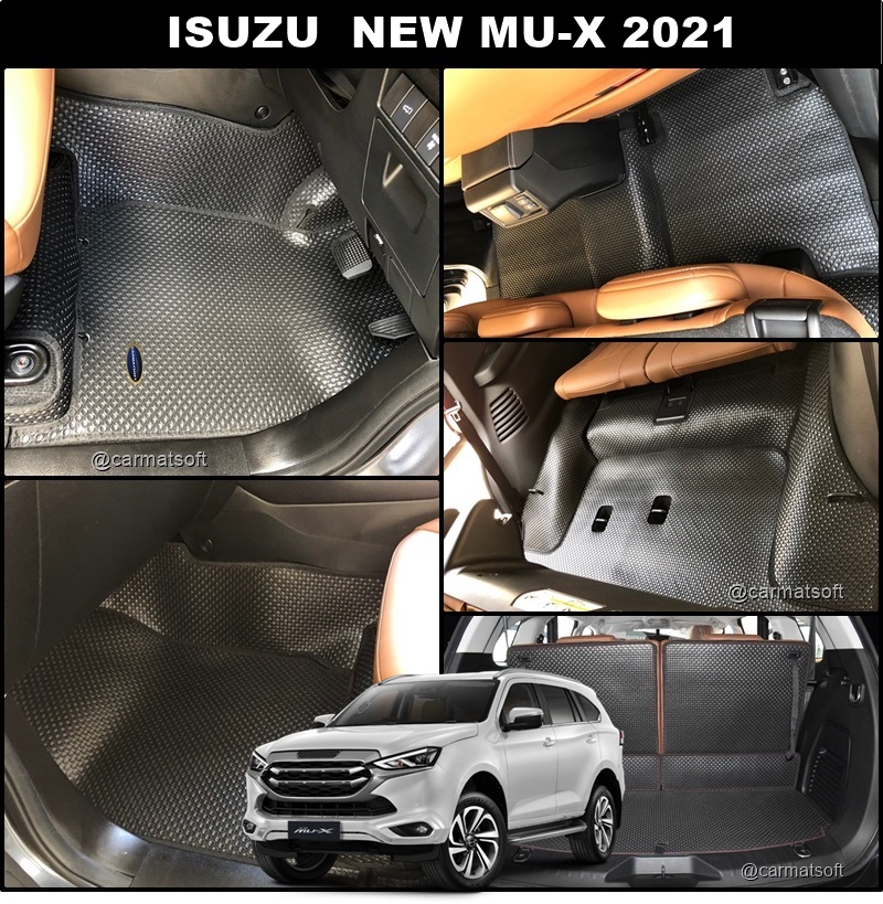 ยางปูพื้นรถยนต์ ISUZU MU-X 2021 พรมกระดุมเม็ดเล็ก สีดำ รวมแผ่นท้าย ปิดเบาะหลังตอน3 เต็มคัน