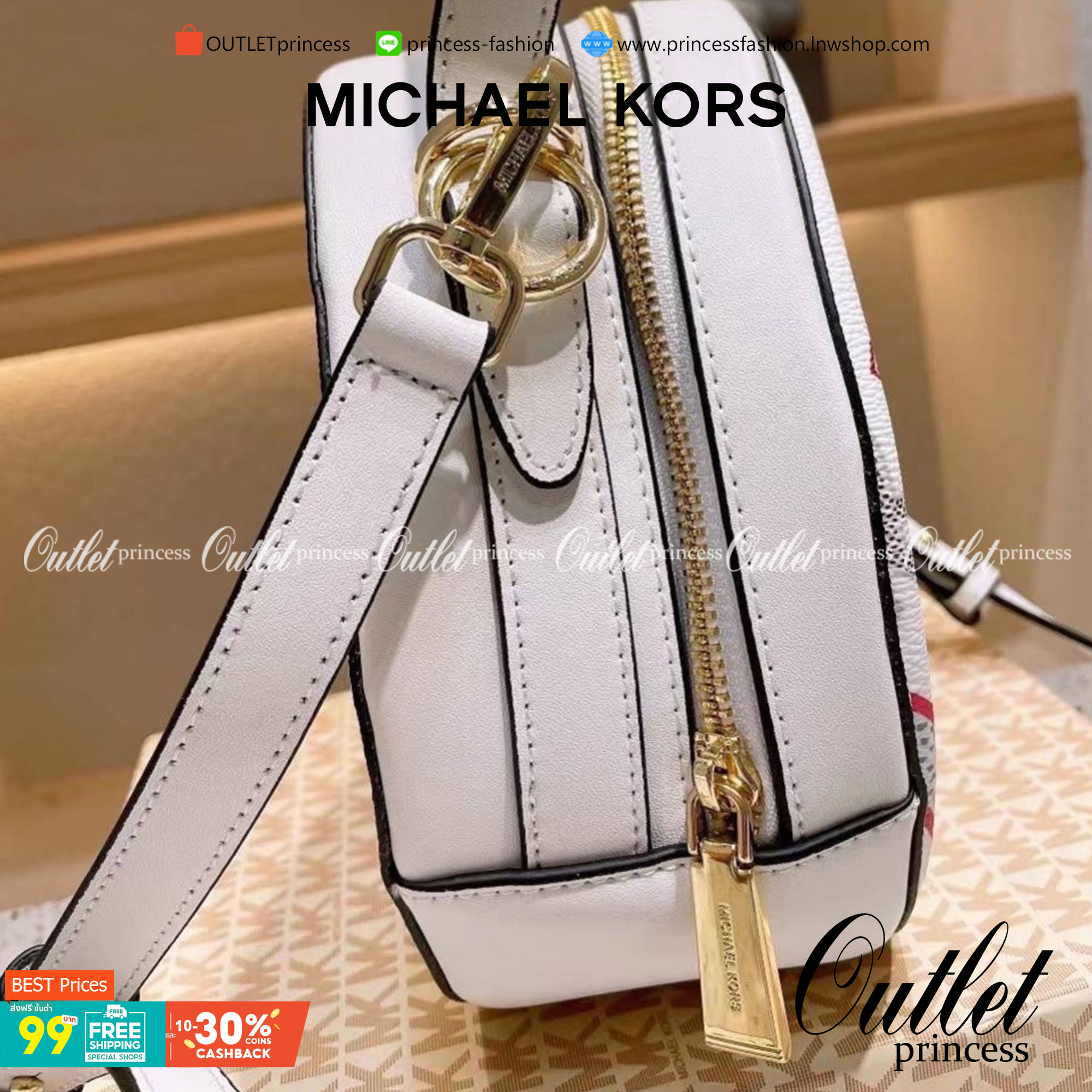 MICHAEL KORS ROUND CROSSBODY สีขาว/ดำ พร้อมส่งที่ไทย กระเป๋าสะพายMK ทรงกลม งานซิปเปิดได้กว้าง หนังพิมพ์ลายแบรนด์ มาพร้อมสายสะพายยาวครอสบอดี้ได้ค่ะ อะไหล่ทองสวยหรู งานจริงสวยน่าใช้มากค่ะ