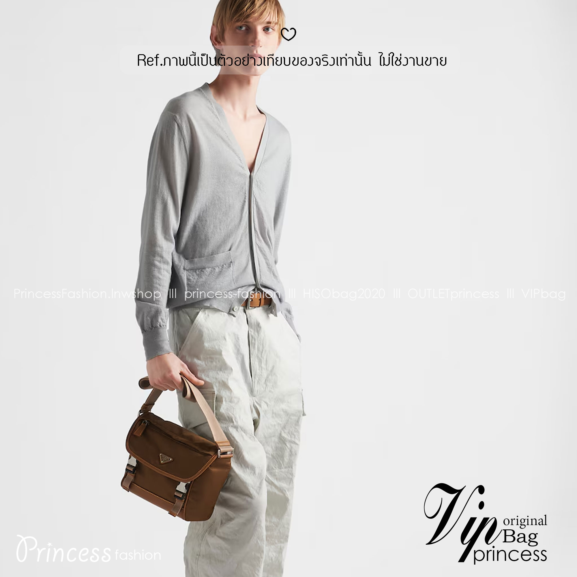 PRADA Re-Nylon and leather shoulder bag / PRADA Messenger Bag กระเป๋าสะพายคอมพลีทครีเอทลุคหล่อเท่ เกรดออริ สลับแท้ 1:1 ใช้งานต่างประเทศได้