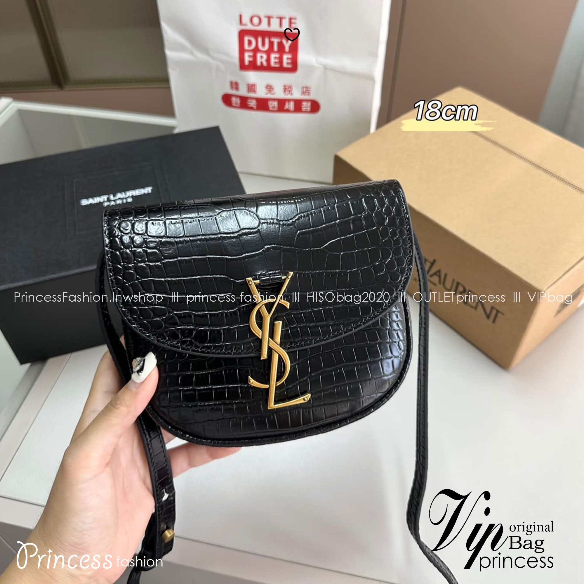 YSL KAIA SMALL SATCHEL IN SHINY CROCODILE LEATHER กระเป๋าสะพายไอเท็มขึ้นแท่น โลโก้โดดเด่น the best seller!! ลิมิเต็ดด้วยหนังลายจระเข้ ดีเทลดูแพงด้วยอะไหล่ตัวล็อคสีทองสวยหรู