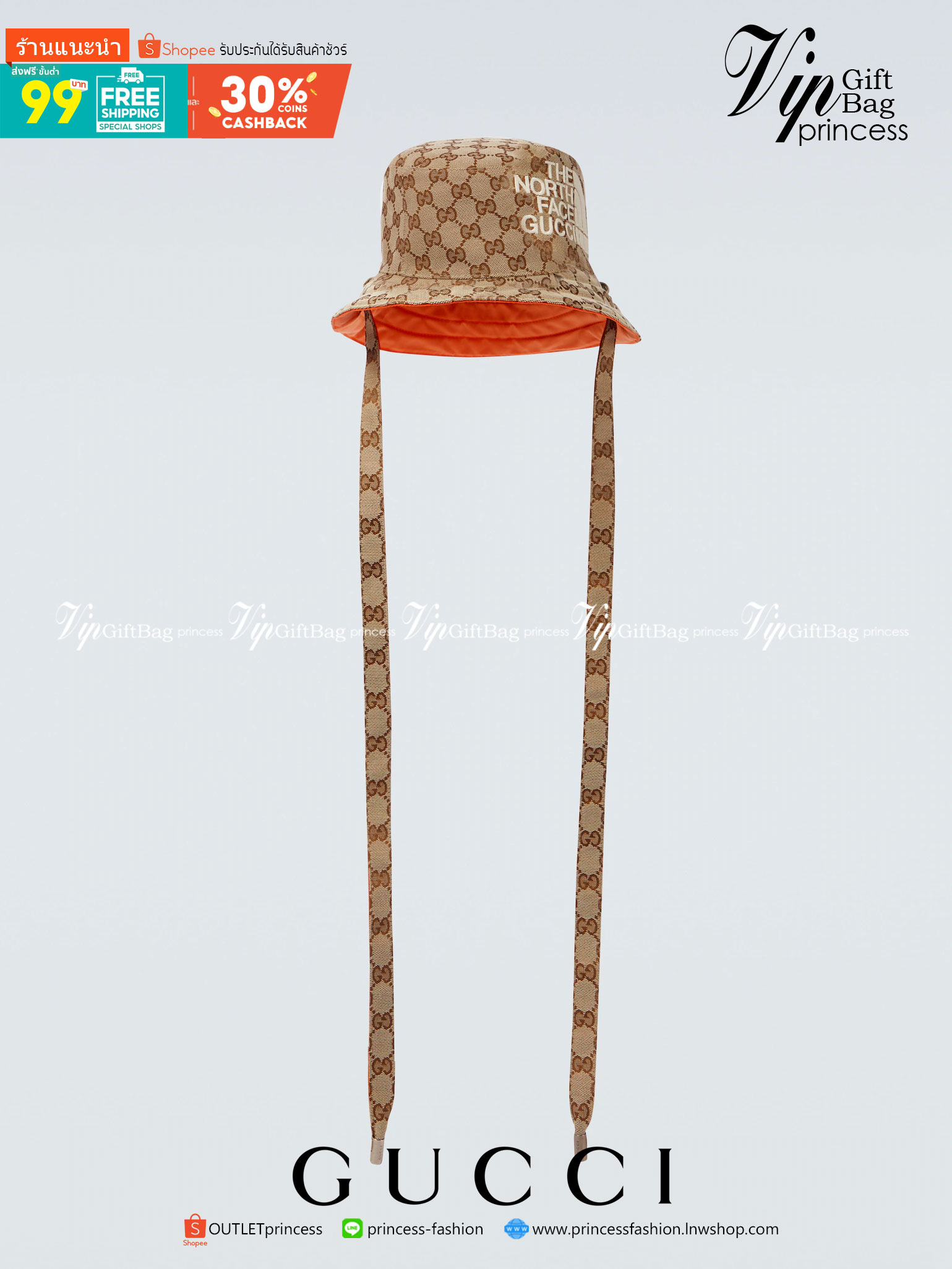 The North Face x Gucci GG canvas hat พร้อมส่งที่ไทย หมวกผ้าแคนวาสใส่ได้ 2 ด้าน พร้อมสายรัดคางเส้นยาว งานปักละเอียดคมชัด เกรดออริจินอล สวย คุ้มค่าค่ะ